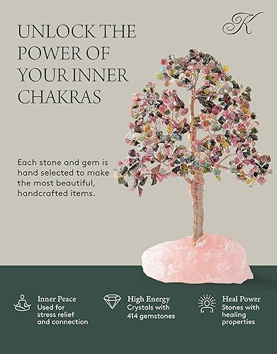 Miniatura 8 de KALIFANO Árbol de cristal de chakra de citrino natural premium 414 piedras preciosas con base de cuarzo rosa con propiedades curativas árbol de