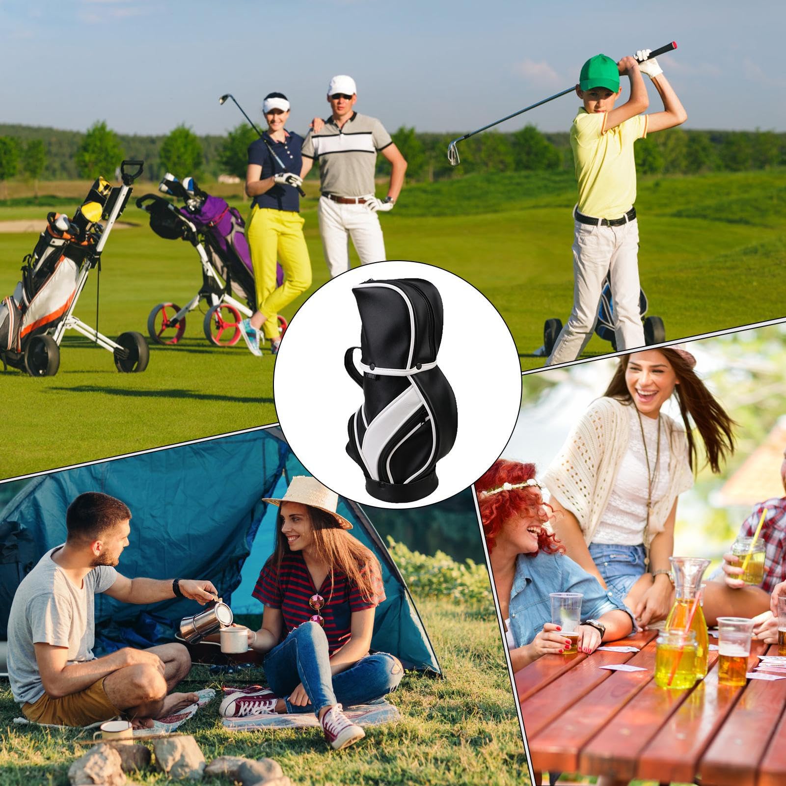 Weinkühltasche, PU-isolierte Weintasche, Schwarz / Weiß, Refer to description, Unisex | Aufbewahrungstasche mit mehreren Taschen für Picknicks, Partys, Golfer, Outdoor-Events, Reisen