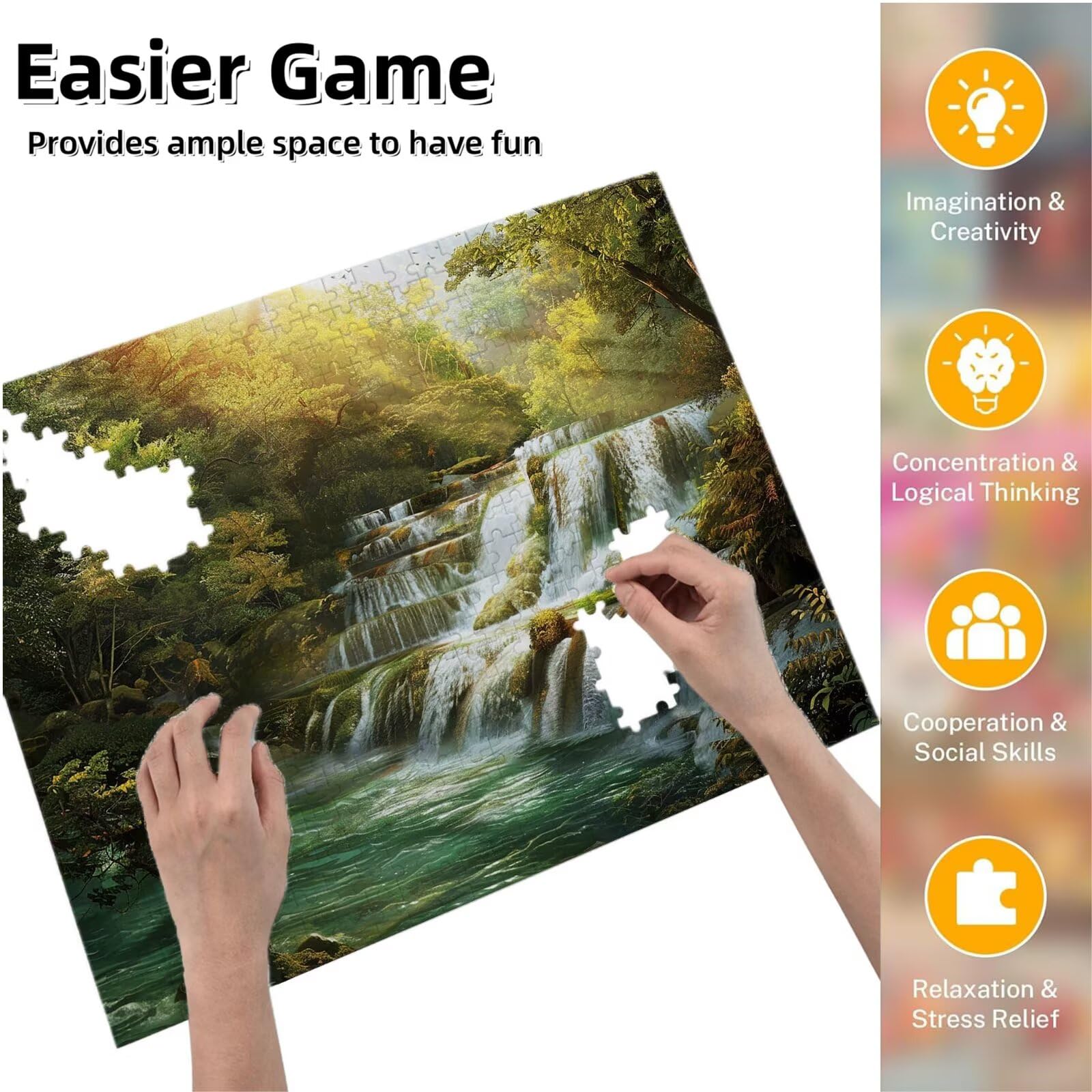Puzzle dla dorosłych, 2000 sztuk, trudne drewniane puzzle, gra, gra logiczna, gra ręczna, dekoracja rodzinna, kreatywna rozrywka, prezent 70 x 99 cm las wodospad 1 K0F-891