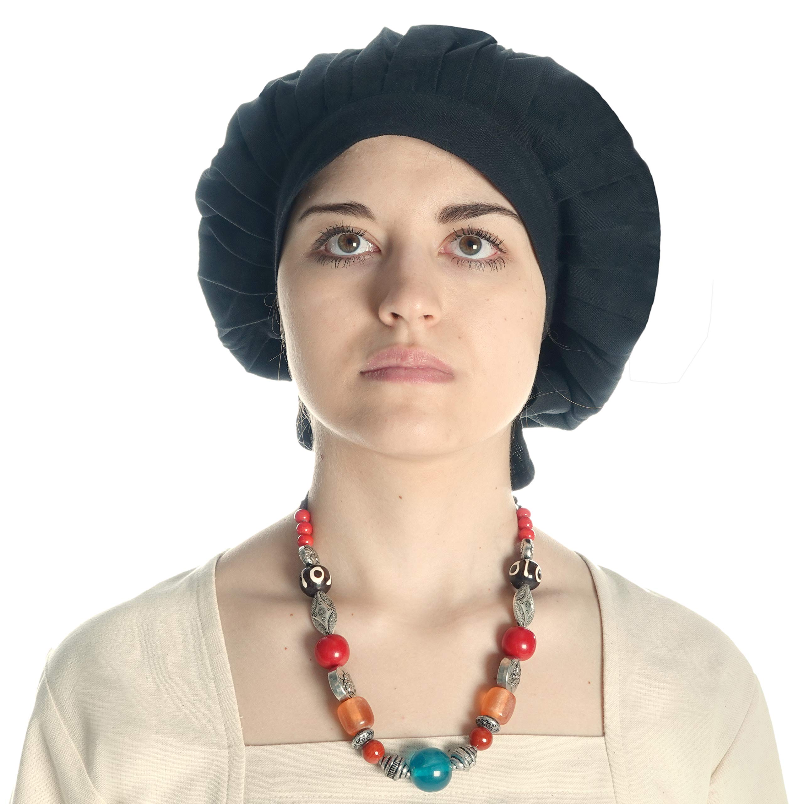HEMAD Lady Bonnet with tie Black Pure Cotton