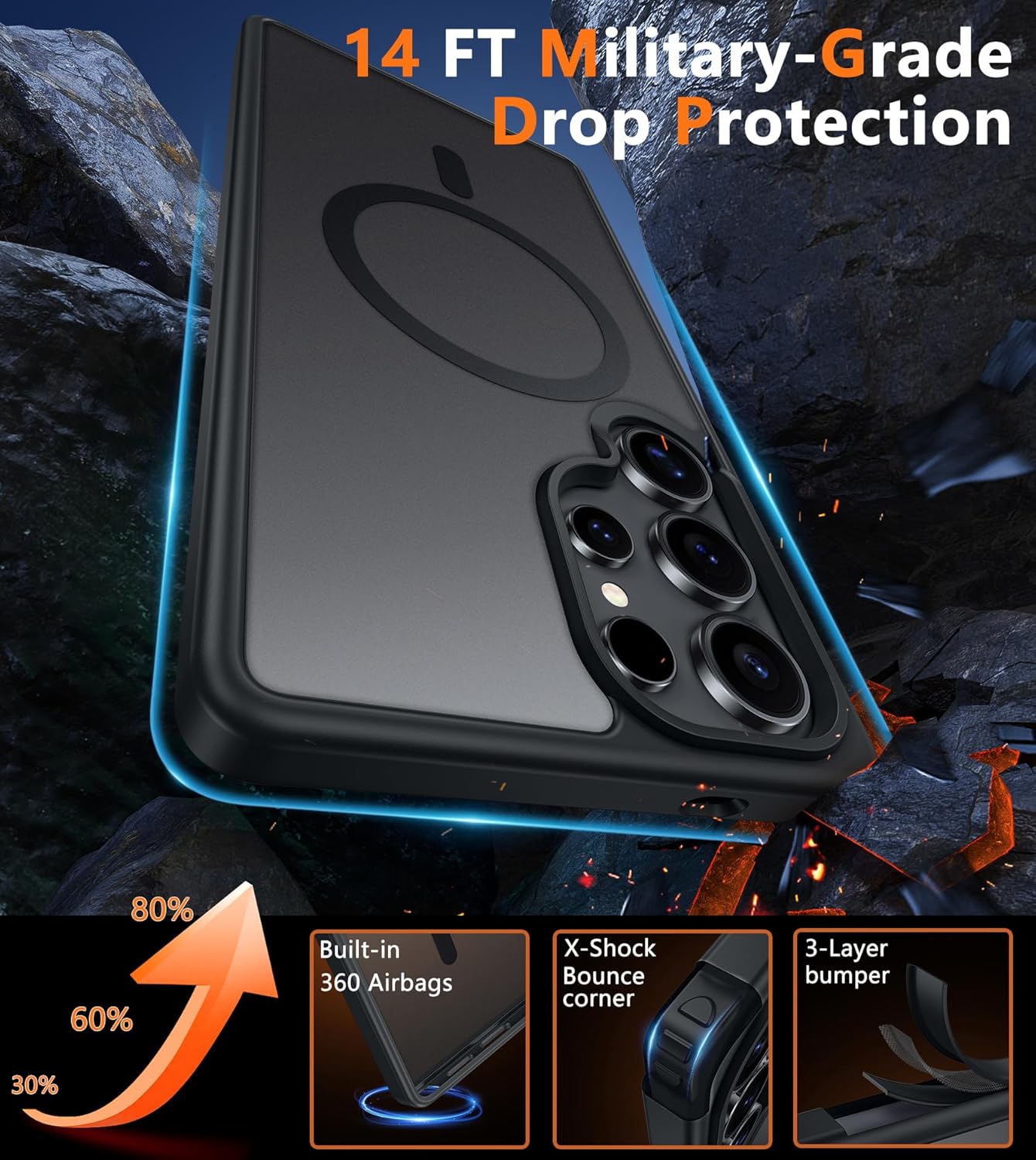 FNTCASE for Samsung Galaxy S25-Ultra Case: Magnetic Translucent Matte Shockproof Slim Cell Phone Cover - Military Grade Drop Proof Hard Back Anti-Fingerprint Protective PhoneCase (6.9 inch/Black) - Image 5