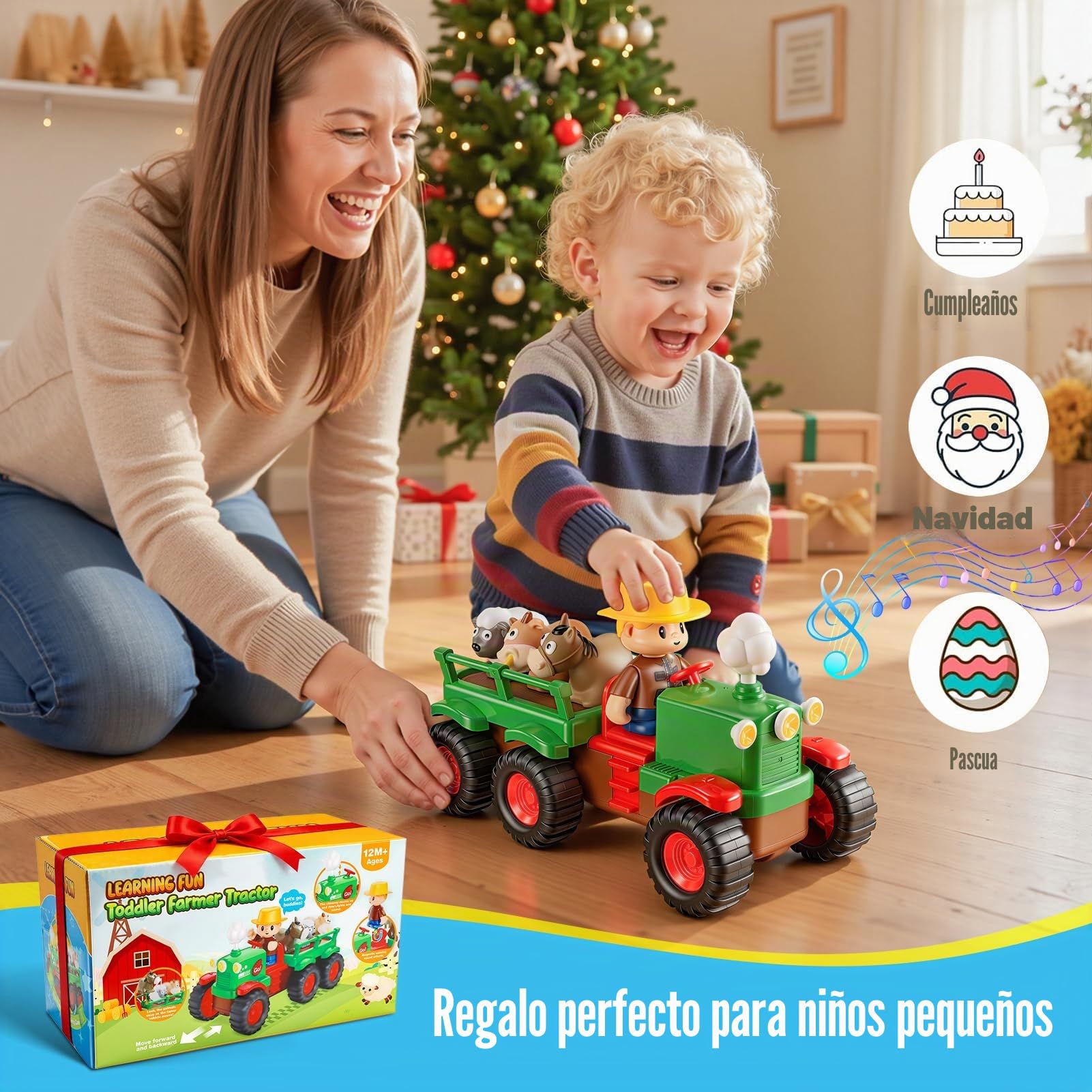 Gralal Juguete Bebé 1 2 3 Años, Tractor de Juguetes Granja para Niños - Vehículo Musical Push and Go con Animales, Juguetes Montessori de Animales Granja, Coche Educativo para Bebés, Regalo para Niños