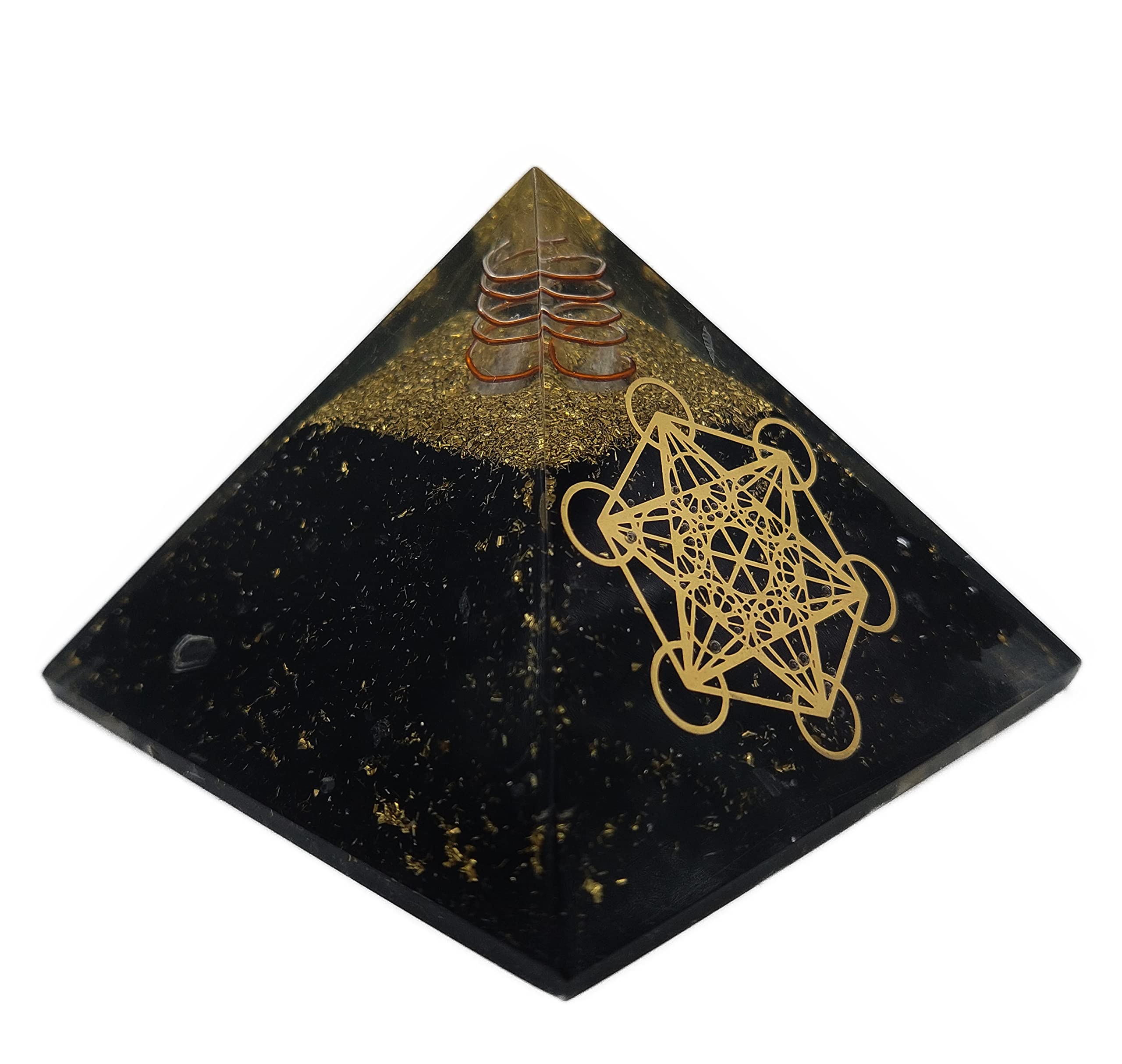 Energia PiratEnergia Piramide Orgonite (240 g/8 cm), pietra preziosa di tormalina nera con simbolo Metatrons cubo | Protezione energetica fortuna armonia