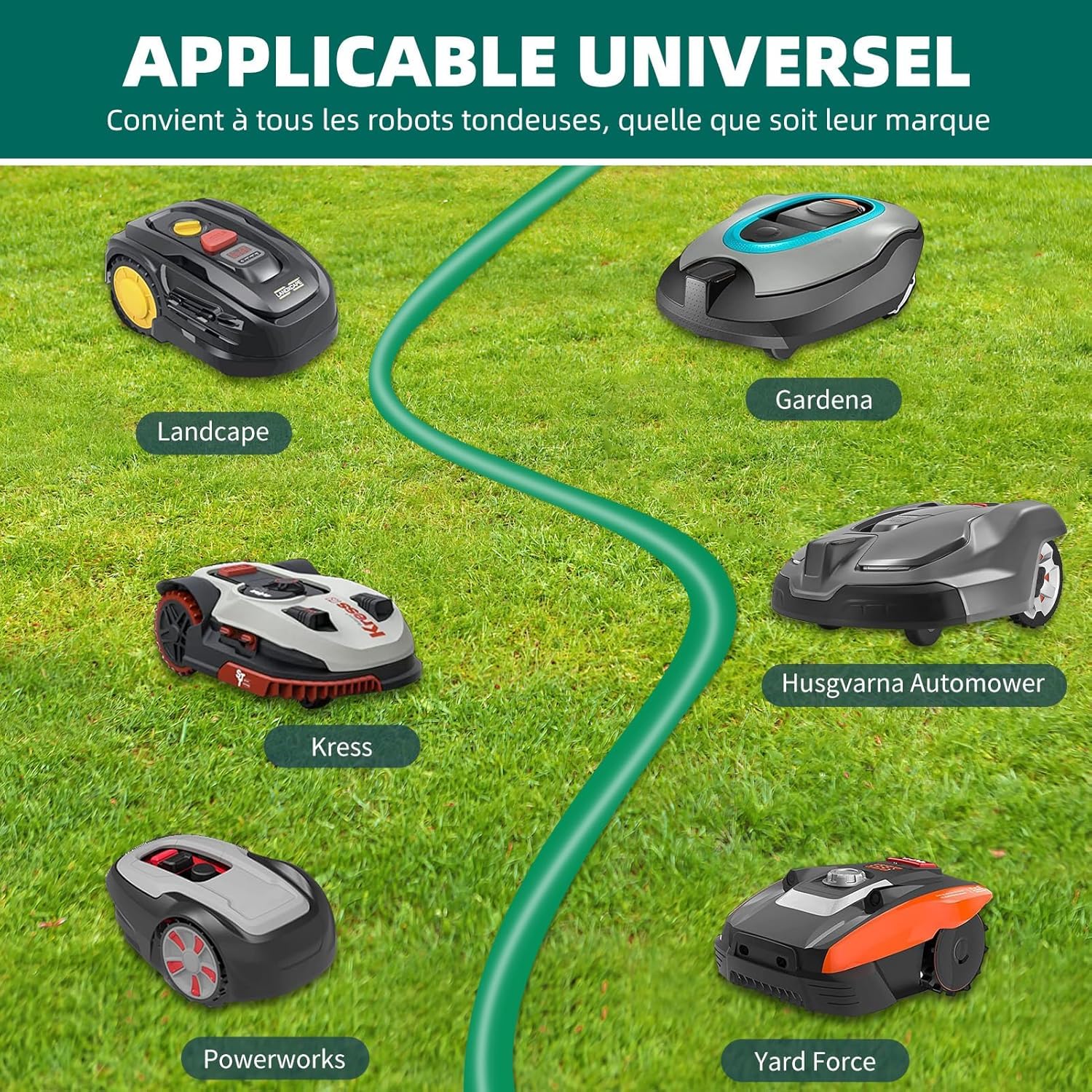 Hausprofi - Cable robot cortacésped (150 m, 300 estacas, 10 conectores de cable + 10 terminales de conexión, cable robot cortacésped, cable para robots cortacéspedes de Worx,Gardena, Bosch