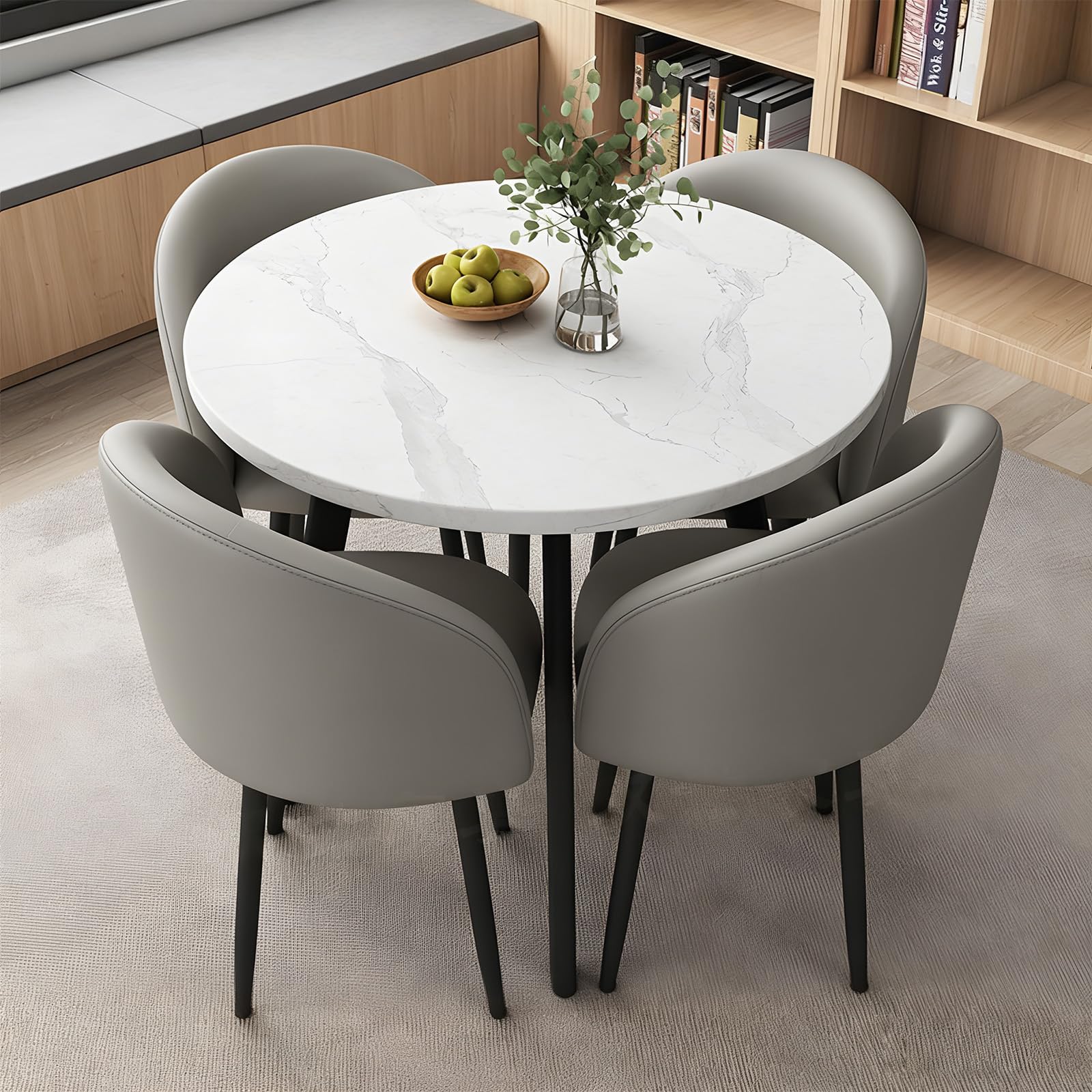 ASerZenith Modern Dining Table Set With 4 Upholstered Chairs, Kitchen Office Cafe Lounge Living Room Coffee Table By,P-032-27.6 In