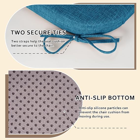 ELFJOY Non-Slip Chair Cushions for Dining Chairs Blue 16.7x16