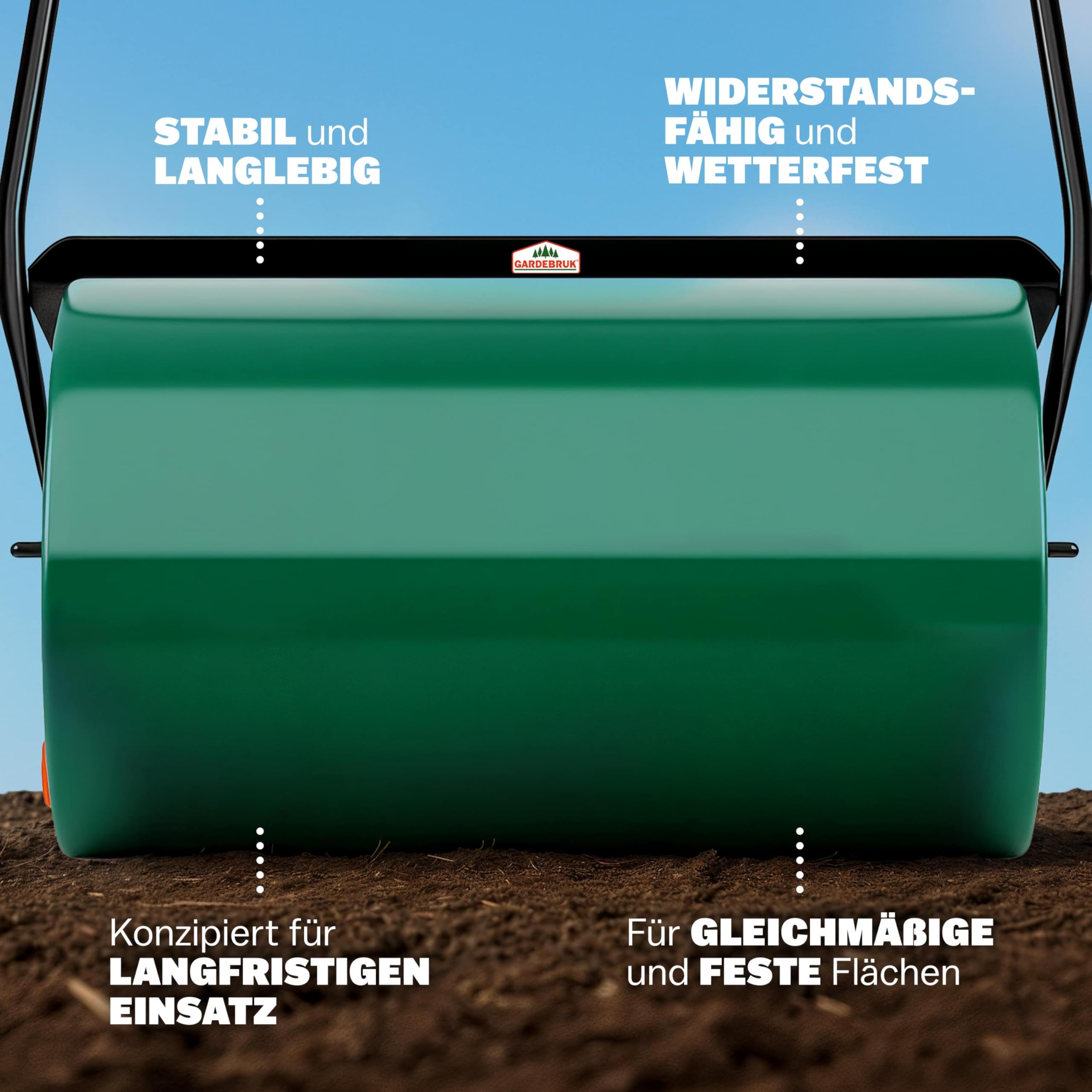 Gardebruk® Rasenwalze 60cm 50L gepolsterter Griff Schmutzabweiser befüllbar Handwalze Rasenroller Gartenwalze Ackerwalze