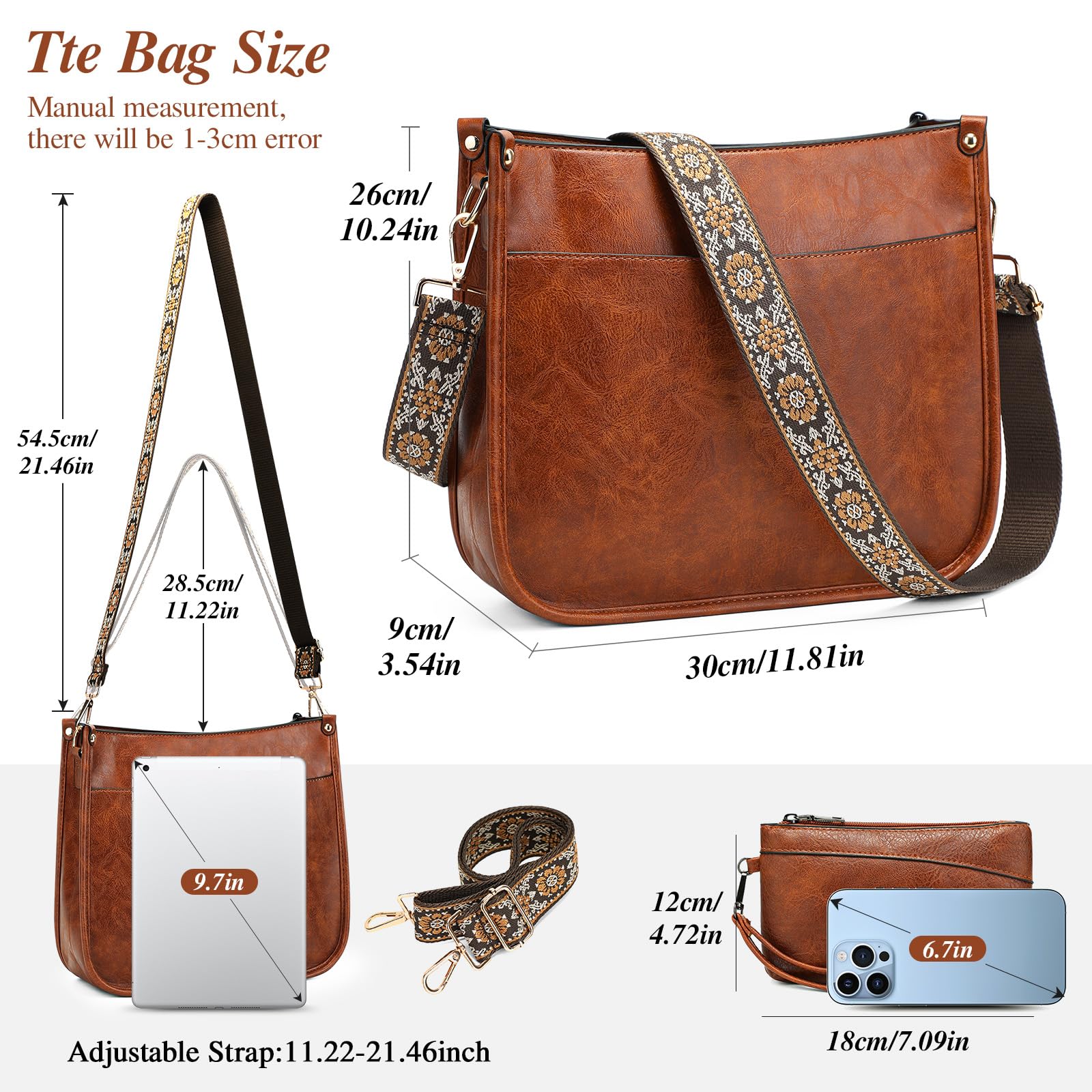 BAIGIO Bolso cruzado para mujer, de cuero vegano, de moda, para mujer, bolsos y cartera, 2 piezas con correa para el hombro de guitarra