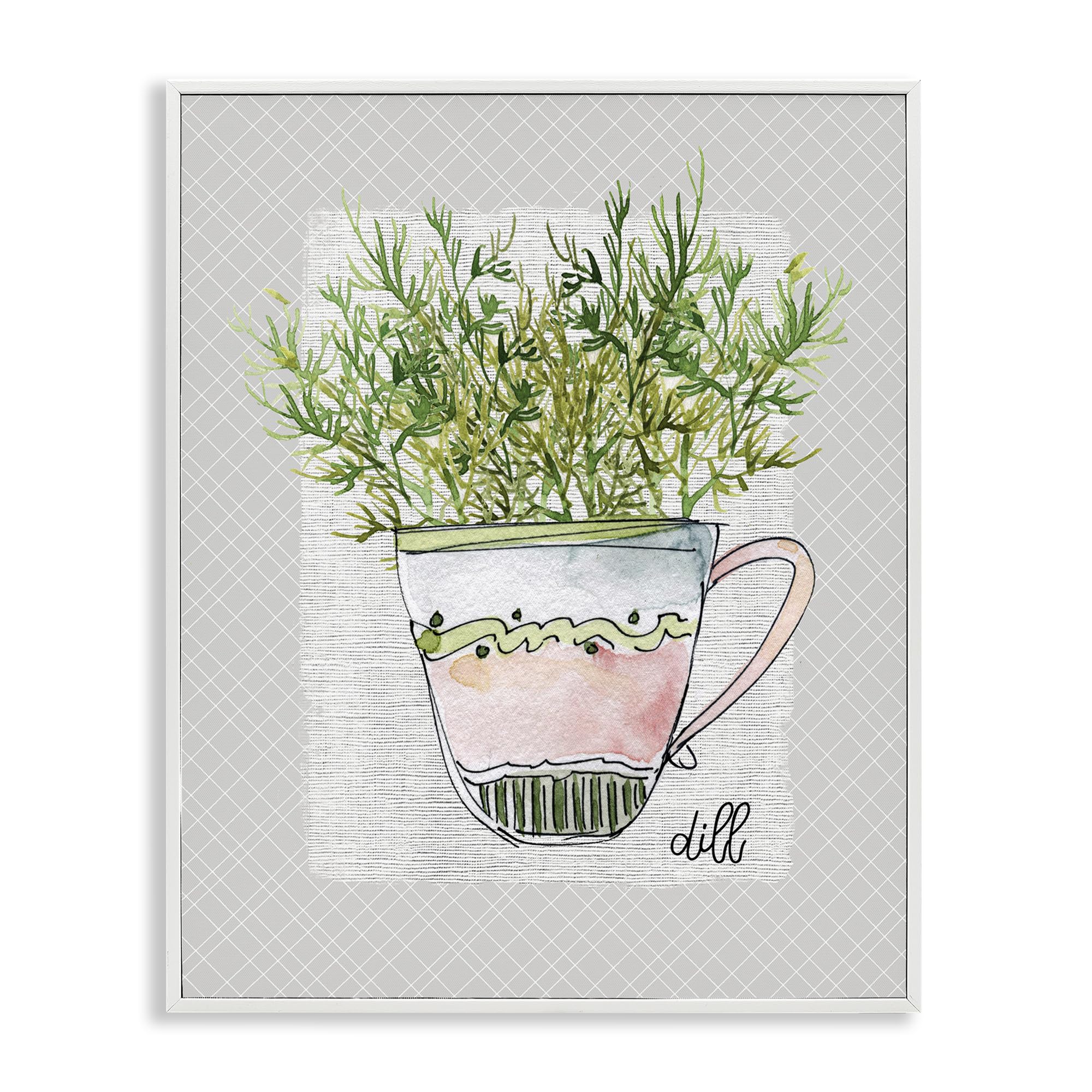Stupell Industries Coastal White (Textured) Dill Herb Mug Botanical Still Life, 24 X 30 Inch Framed Giclée Print