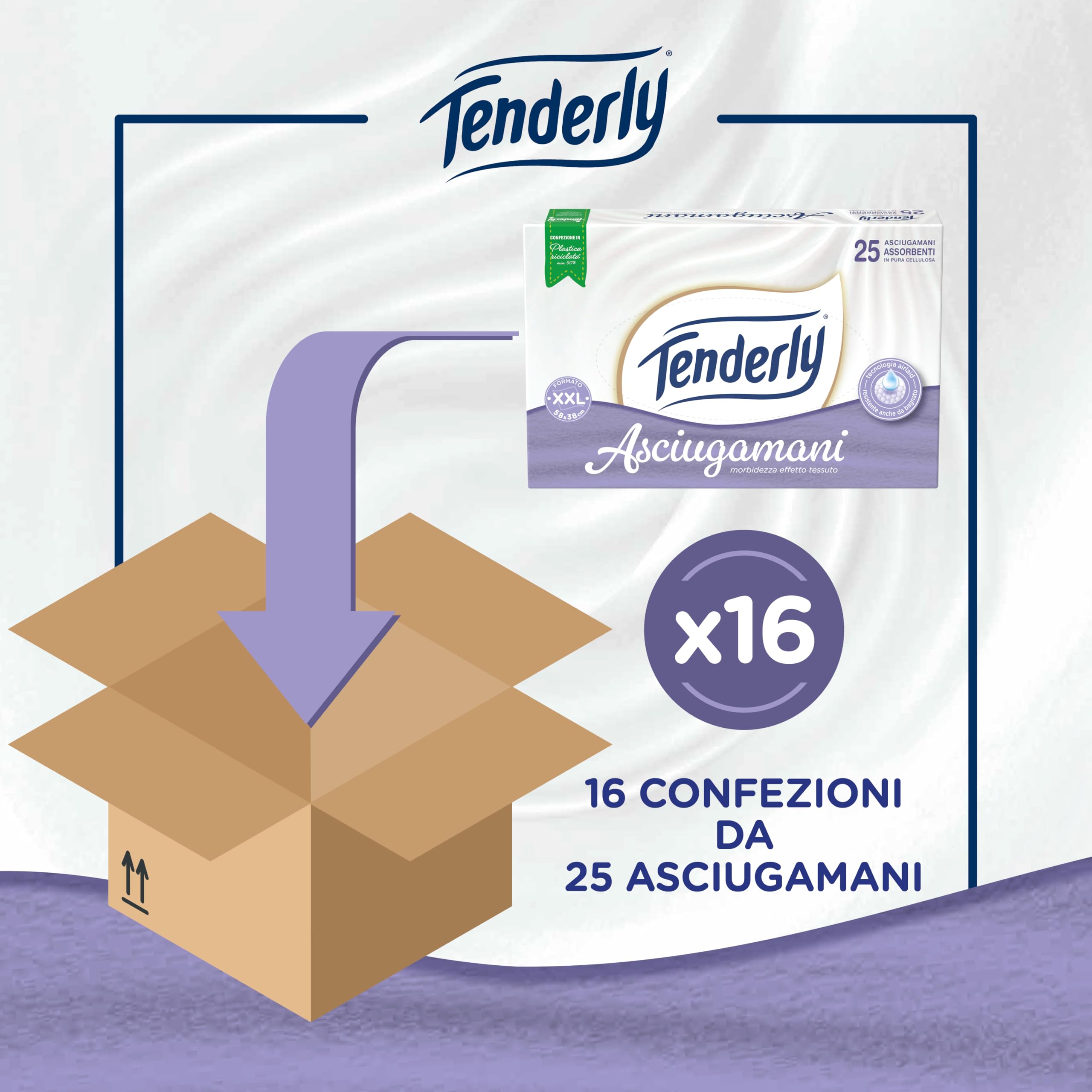 Tenderly Asciugamani Monouso, 16 Confezioni da 25 Candidi Asciugamani Monouso Realizzati in Pura Cellulosa, Super Assorbenti e Delicati sulla Pelle, Made in Italy, Dermatologicamente Testato