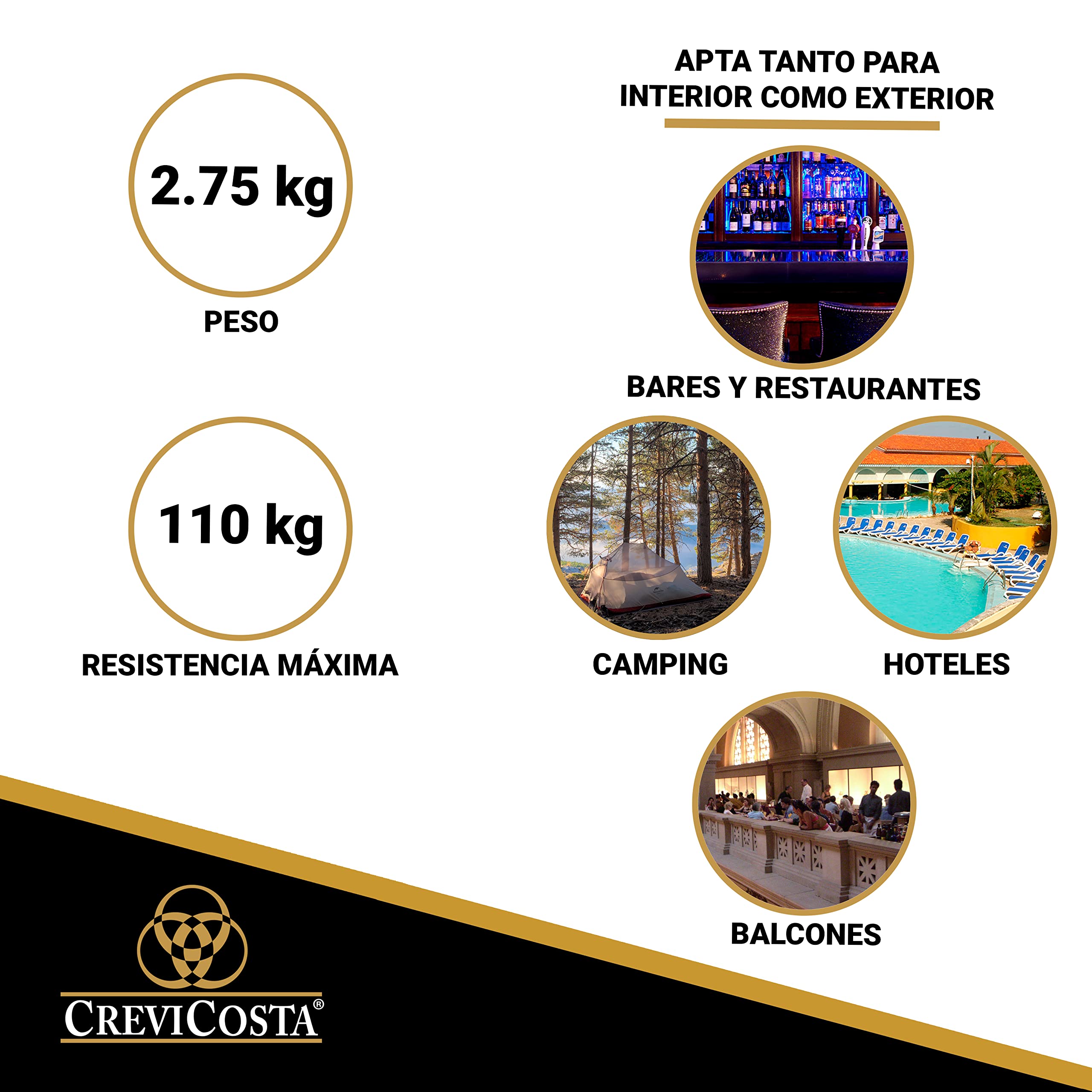 CREVICOSTA QUALITY MARK MARCAS DE CALIDAD - Caribe - Lote de 4 Sillas de Resina. 85 x 54 x 57 cm (Blanco)