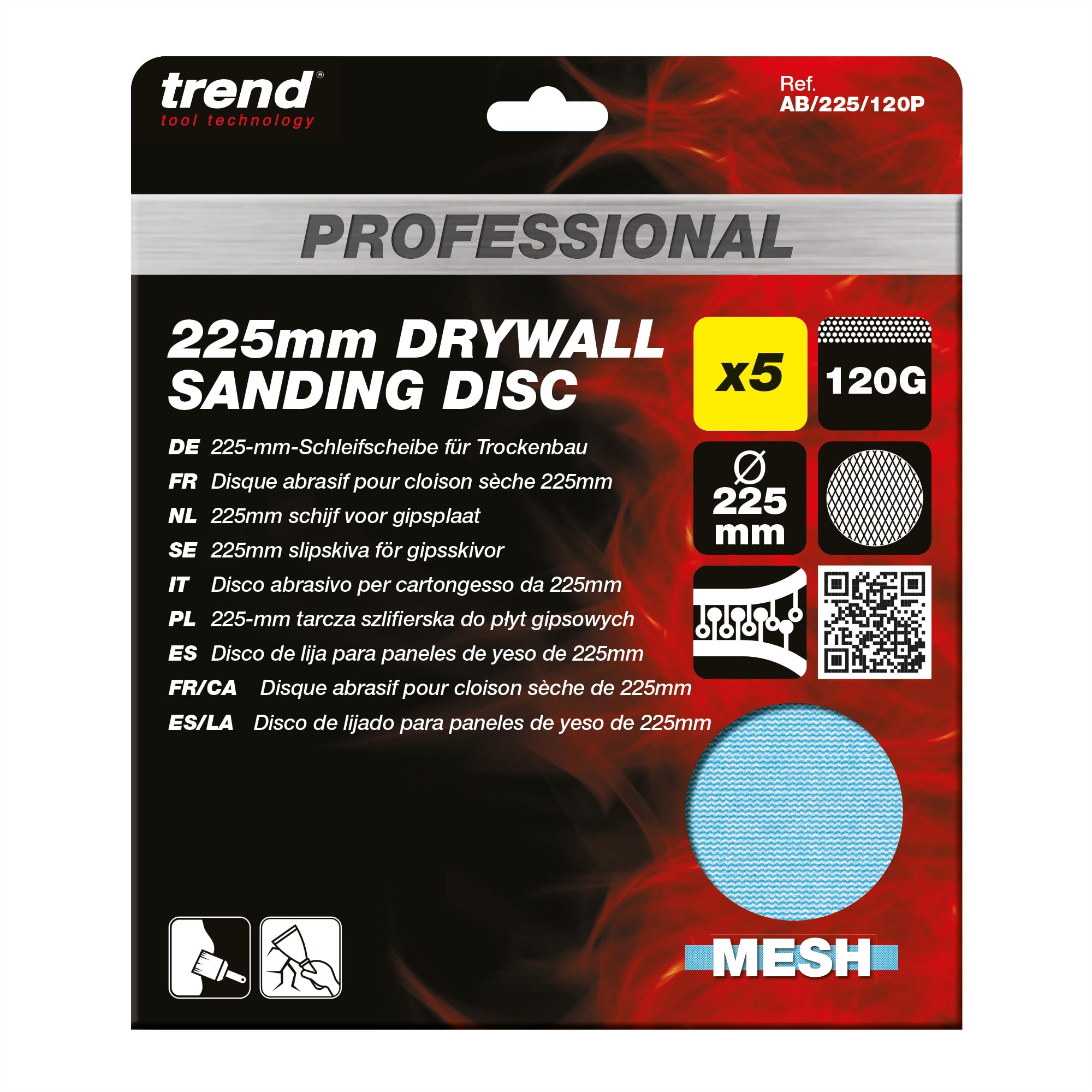 Trend Professional 225 mm Sanding Discs for Random Orbital ROS Sanders 120 Grit, 5 Pack - Image 2