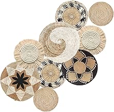9 Pcs Boho Basket Wall Decals Round Modern Peel and Stick Wall Decals Removable Wall Decal Woven Basket Adhesive Bohemian Decor for Bedroom Living Room Office Wall, Just Stickers (Retro Style)