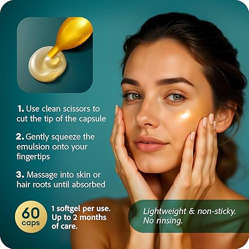 Miniatura 5 de Ganancia de piel y cabello - Cápsulas tópicas 2 en 1 para piel y cabello - Emulsión hidratante y suavizante con vitamina E y aloe vera - Uso externo