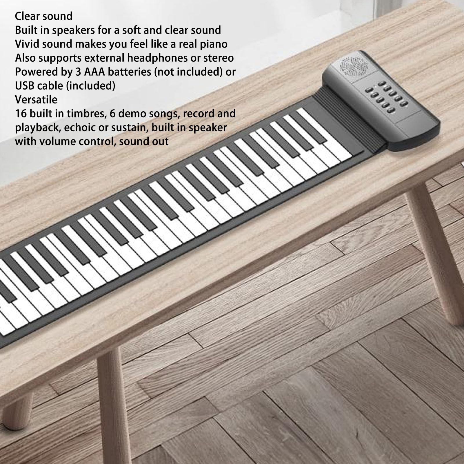 Pianoforte Roll Up 61 Tasti, Pianoforte Elettronico Portatile con Registrazione, Tastiera Pianoforte Roll Up Flessibile per Bambini Principianti, 16 Toni Diversi, 6 Brani Demo,