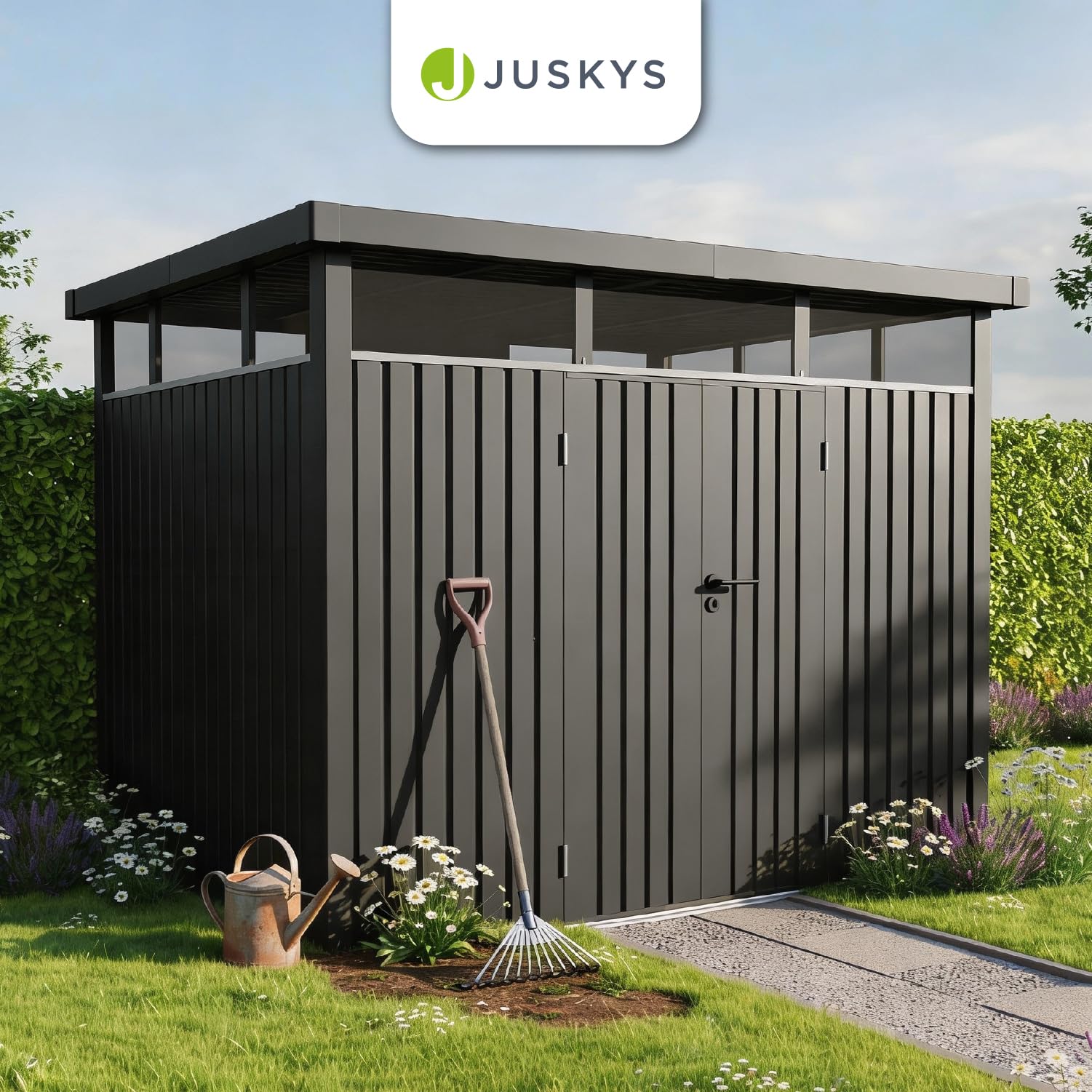 Juskys® Gerätehaus Luzern L - 7,8 m² - Metall Geräteschuppen mit Türen & Fenstern - wetterfest & abschließbar - Fahrradgarage, Gartenhaus - Anthrazit