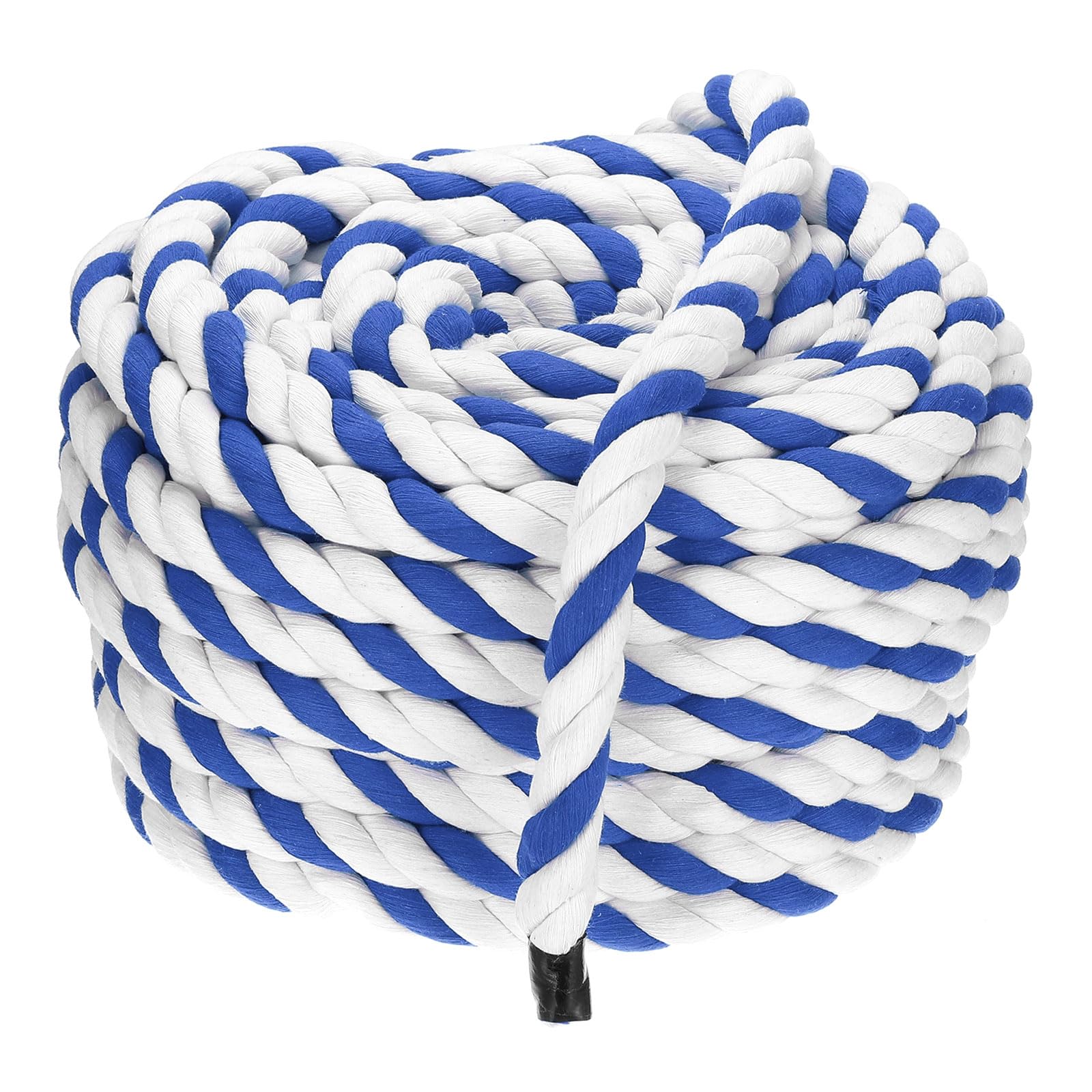 PATIKIL 1 Inch x 100 Feet Natural Twisted Cotton Rope 3 Strand Strong Thick Cotton Rope Tug of War Rope for Railings Crafts Games Home Decor, Blue White — image 1