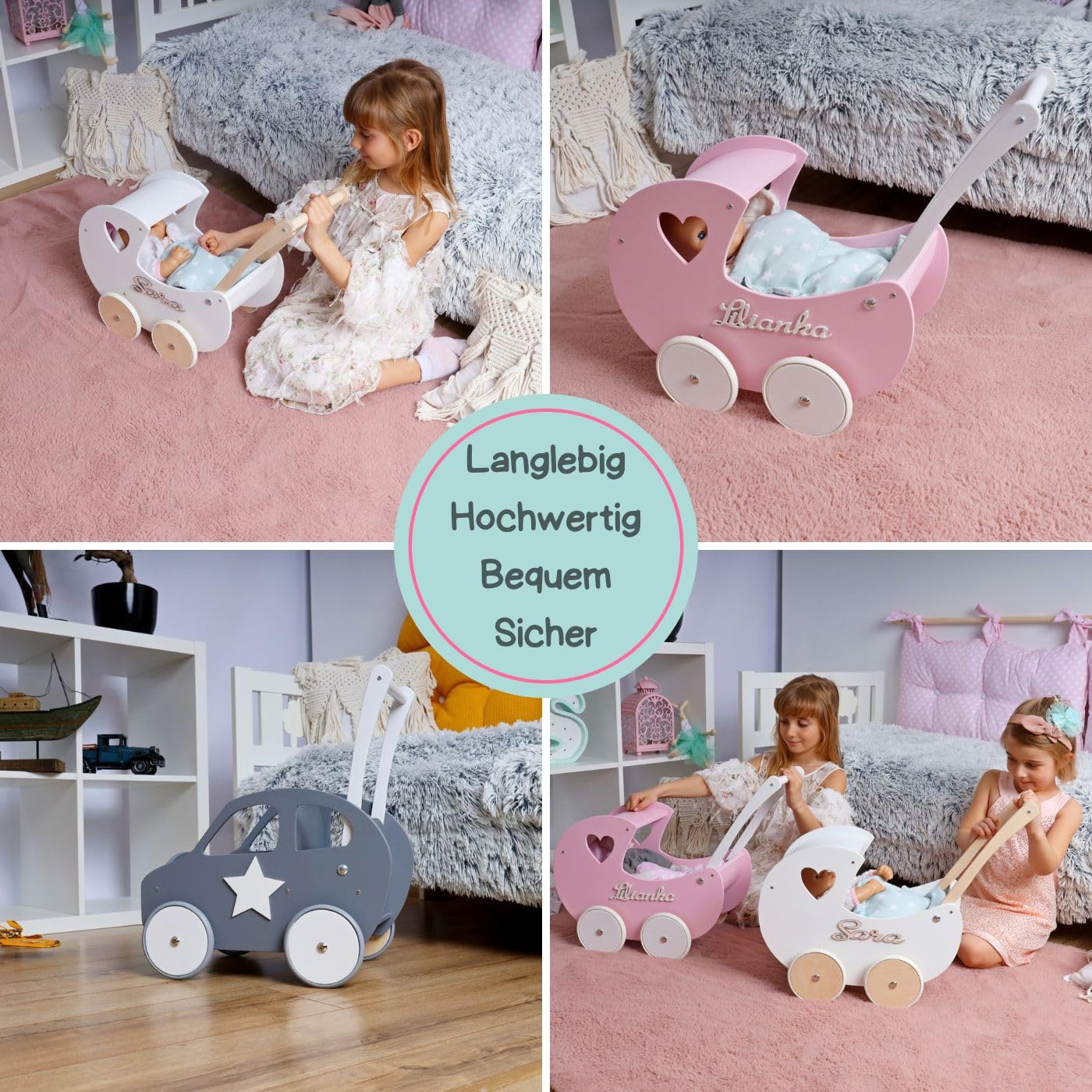 Love Gifts® Walker - Puppenwagen ab 1 Jahr | Lernlaufwagen für Kleinkinder | Lernlaufhilfe, Montessori-Spielzeug für Kleinkinder, Farbe Rosa