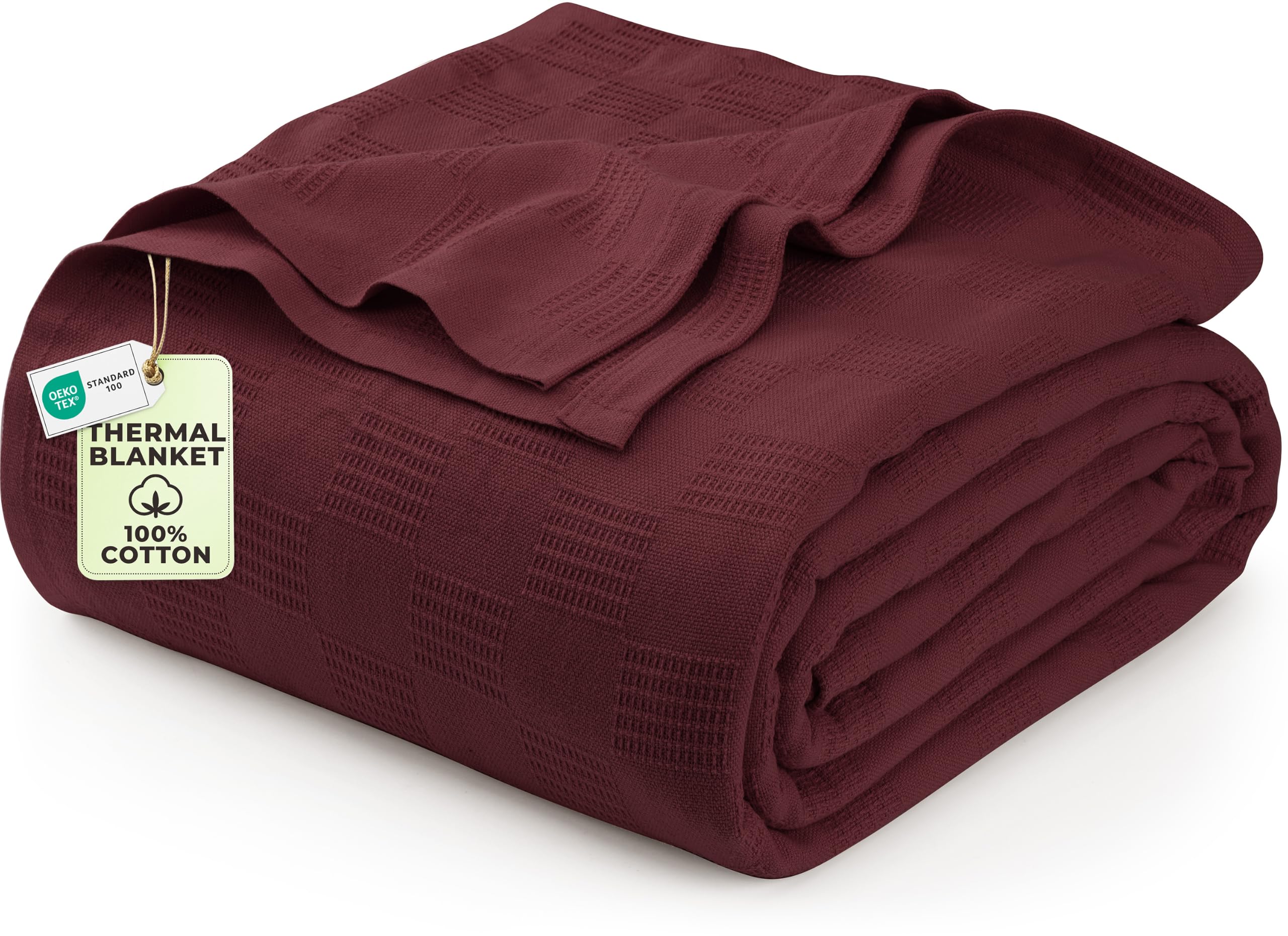 Utopia Bedding 100% bawełniany koc (rozmiar queen size, 228 x 228 cm), 350 g/m², lekki koc termiczny, miękki, oddychający, na wszystkie pory roku, bordowy