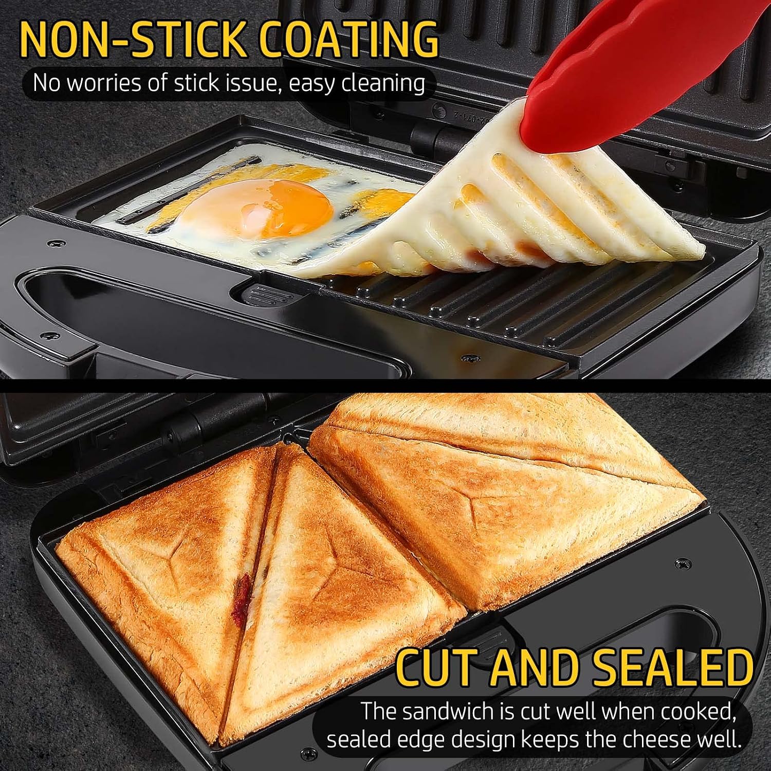 OSTBA 3 in 1 Sandwich Maker Panini Press Waffle Iron Set with 3 Removable Non-Stick Plates, 750 W Toaster Perfect for Sandwiches Grilled Cheese Steak, Black, view 4