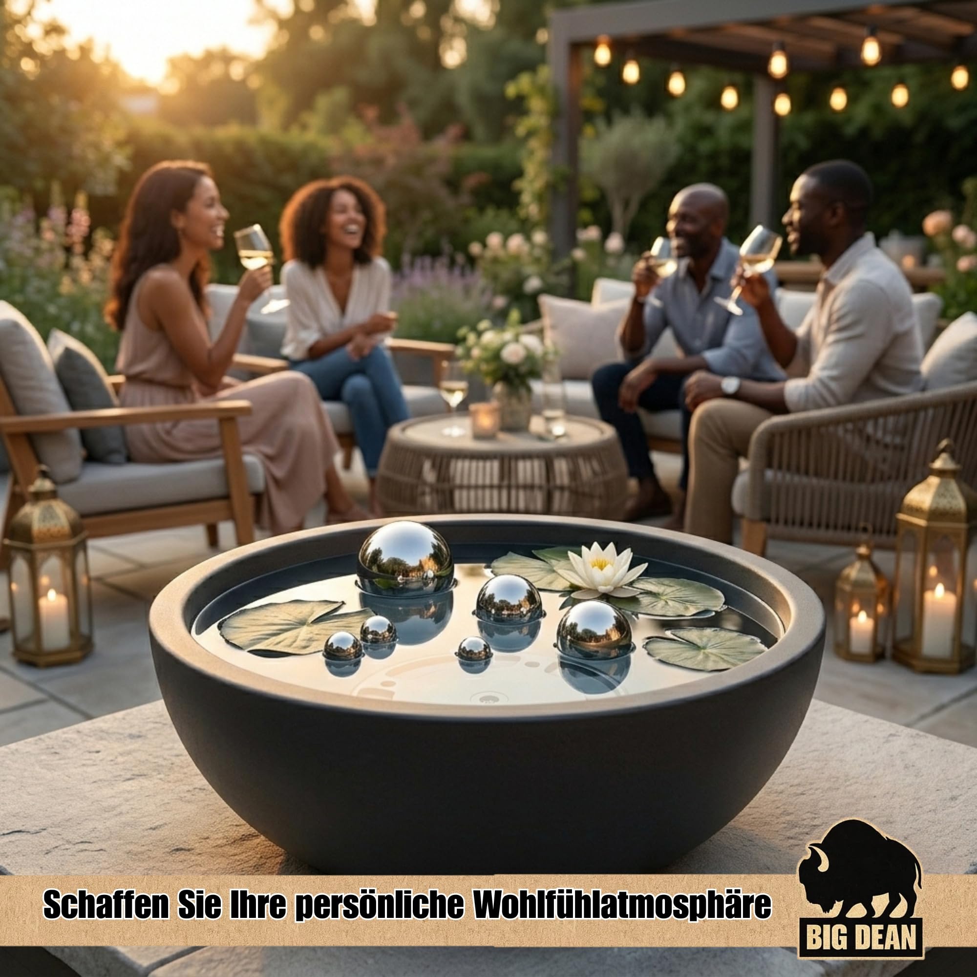 Miniteich Brunnen Set Schale mit Teichkugeln innen und außen Komplettset 39cm Durchmeseser