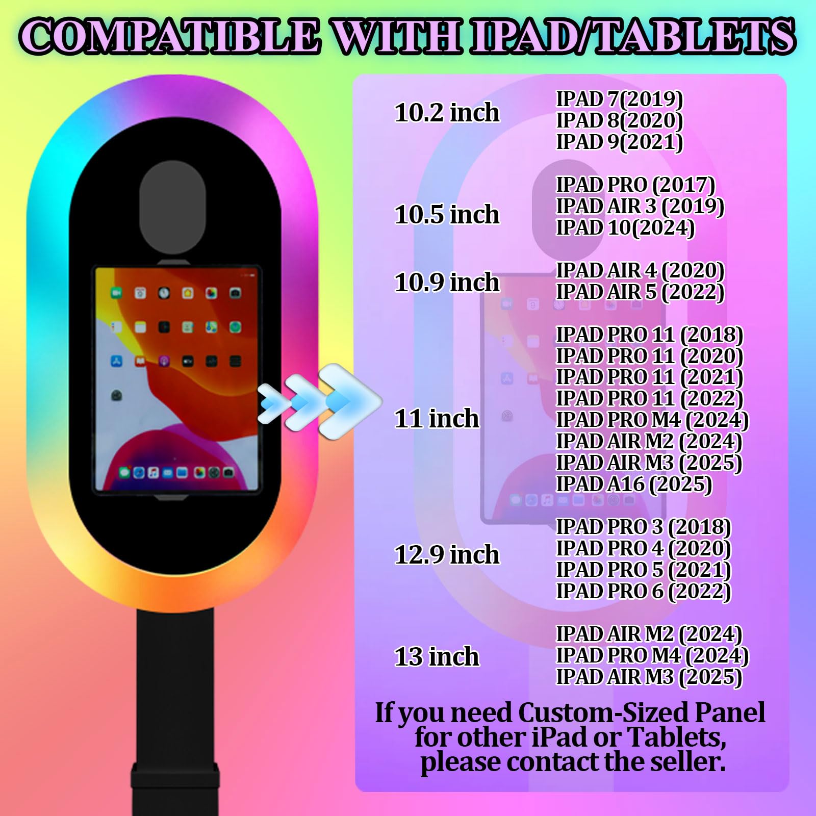 Cabina de fotos compatible con iPad de 10.2 a 13 pulgadas con luz RGB y soporte de carcasa de linterna, máquina de fotomatón para selfie, para eventos, alquiler, boda (blanco, máquina de