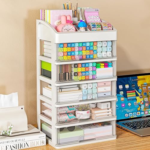 Miniatura 5 de Organizador de escritorio con cajones, organizador de almacenamiento de 5 cajones, cajones de almacenamiento de escritorio para suministros de