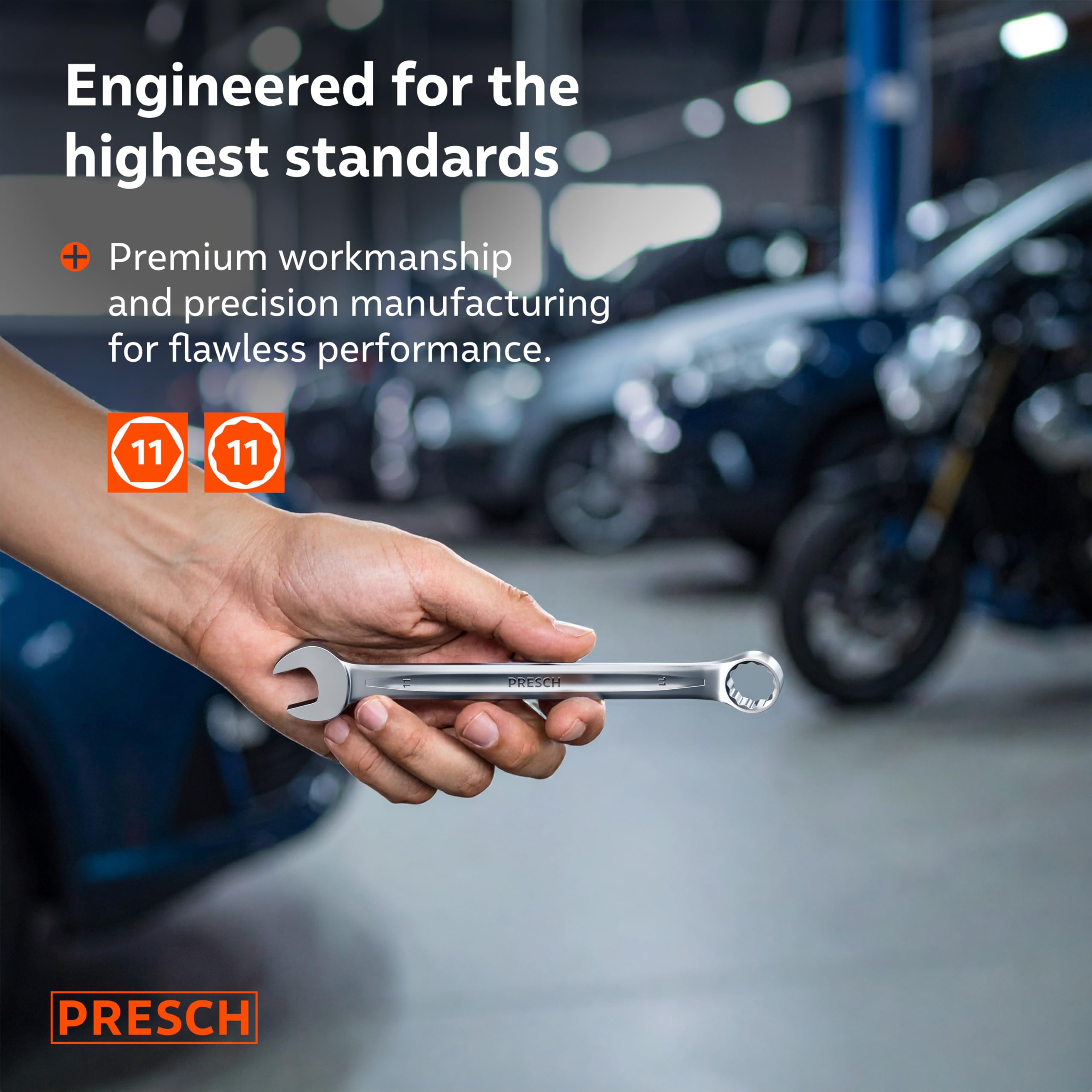 PRESCH Combination Spanner 11mm, Precision-machined & exceptionally Robust Spanner, 15° Angled for Tight-Space Work - Image 2