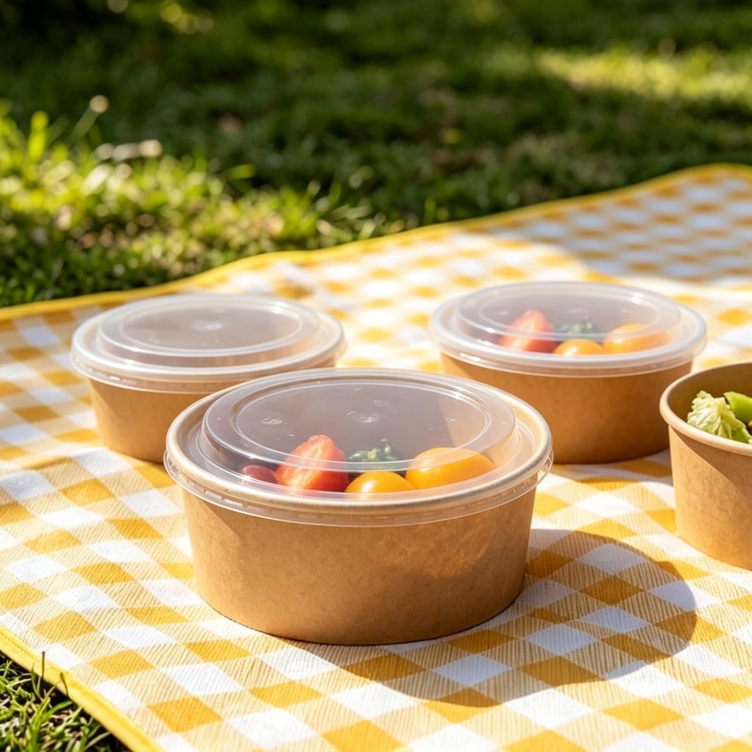 50Pcs 32 Oz Kraft Paper Disposable Soup Bowls with Lids, paper bowls with lids, meal prep containers, salad bowls disposable, bowls for hot/cold food.