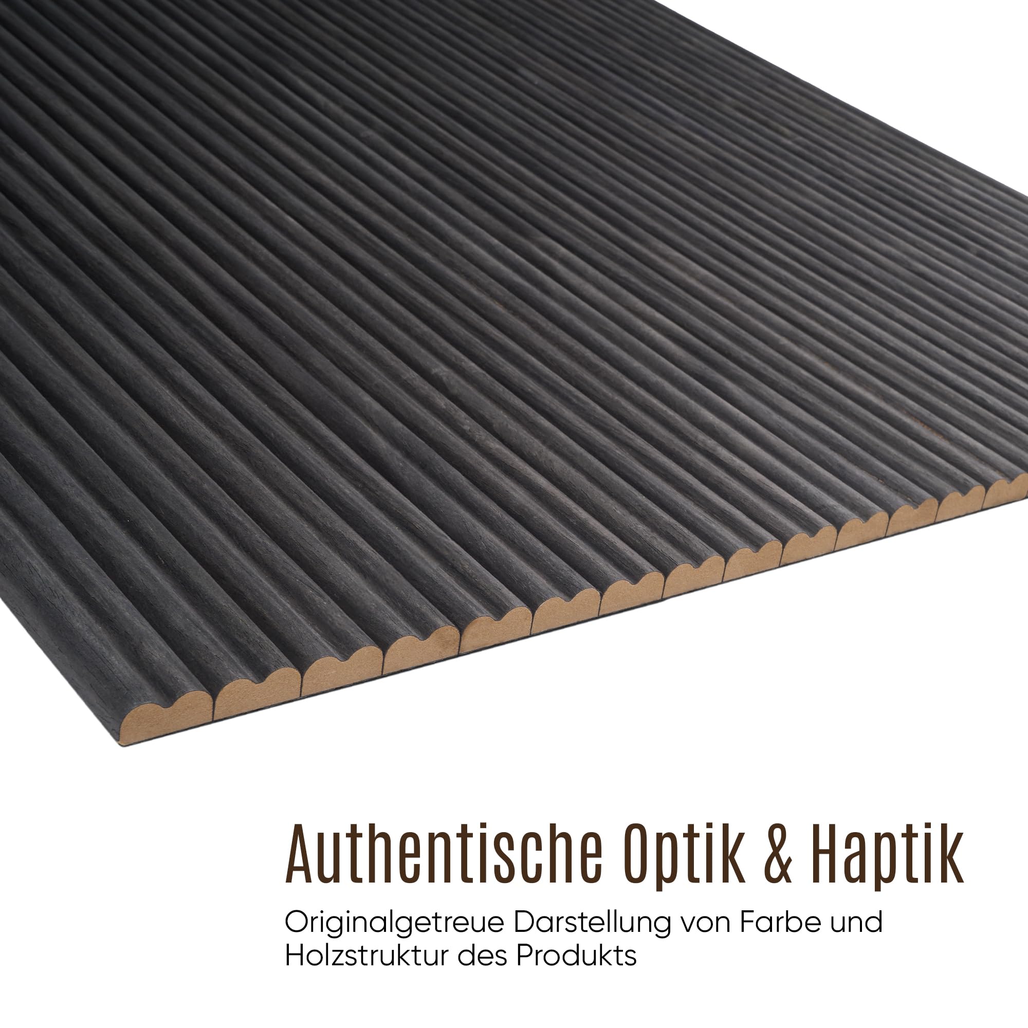 Flexible Akustikpaneele – 120×60 cm (1 Stück) – Wellenprofil – Farbe Schwarze Eiche – Für flache & gebogene Flächen – Holzoptik