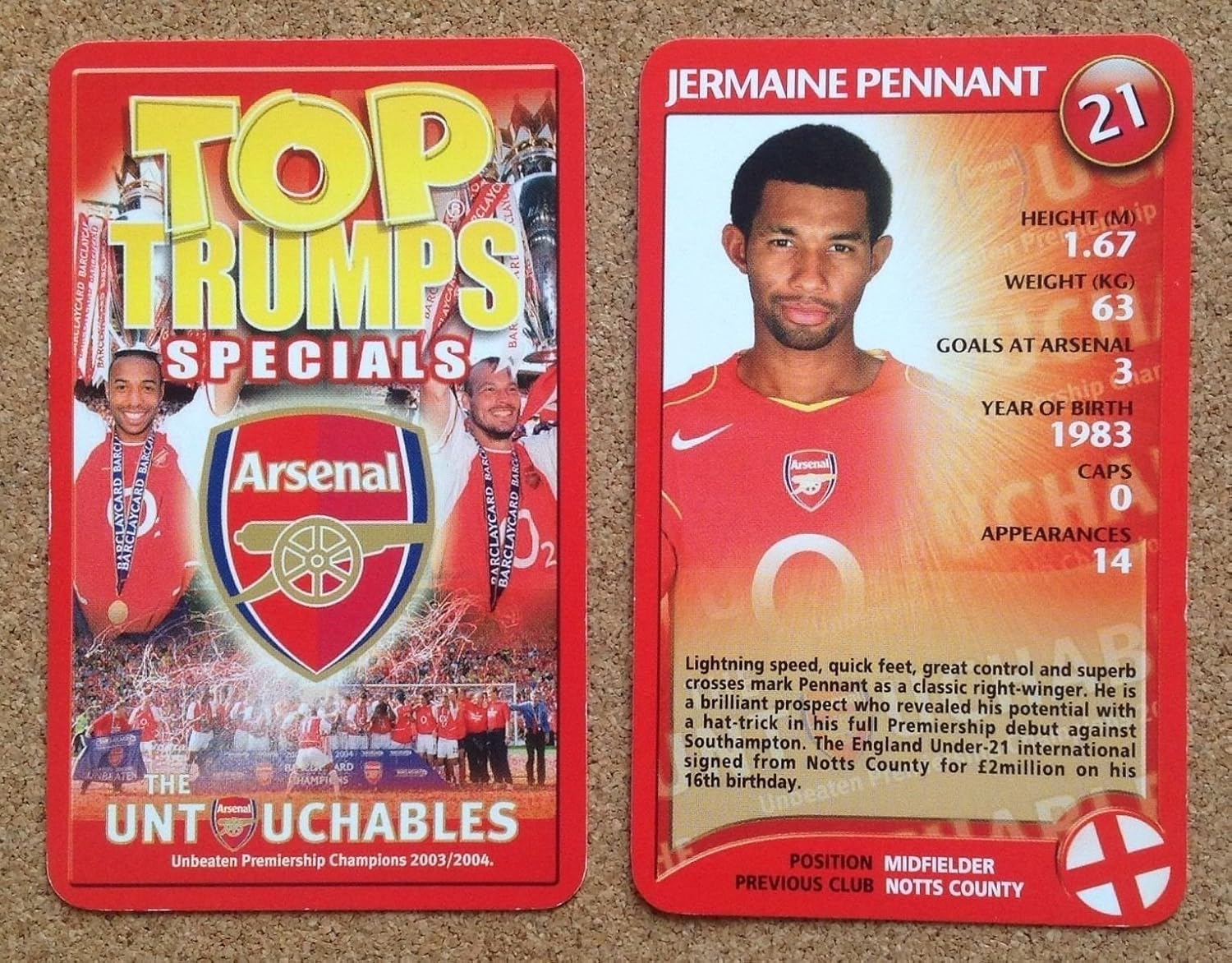 TOP TRUMPS Single Card Arsenal Football Untouchables 2003 2004 JERMAINE