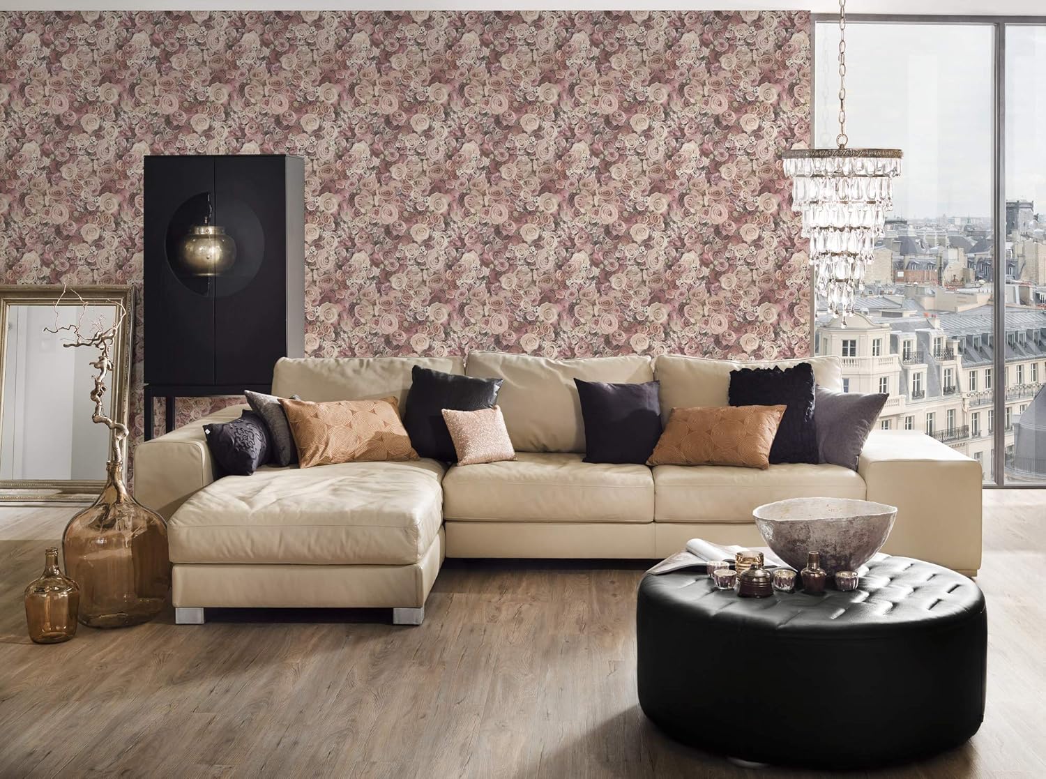 A.S. Création Non-Woven Wallpaper Urban Flowers Wallpaper with Roses 10.05 m x 53 cm Cream Made in Germany 327222 32722-2