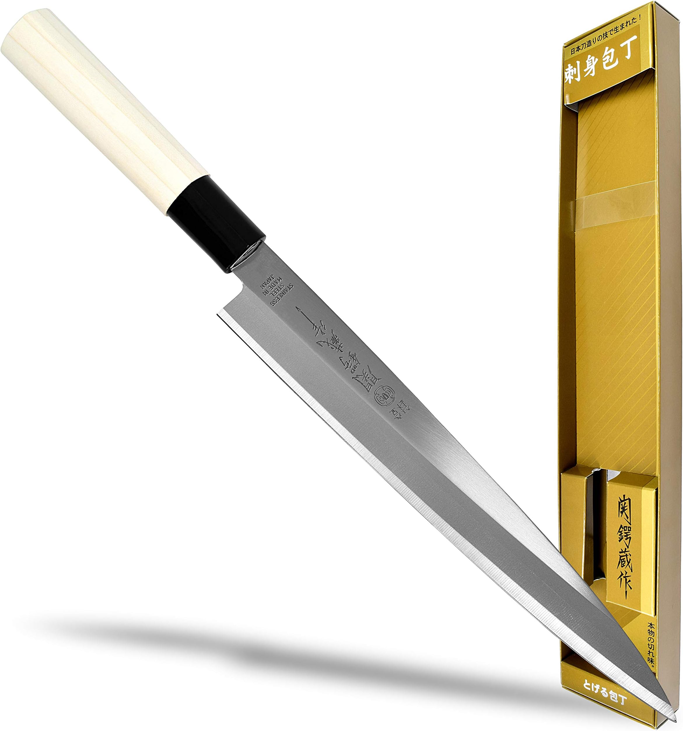 Seki TSUBAZO ese Sushi Chef Knife, Stainless Steel Sashimi Yanagiba Knife, Shiraki Handle, 210 mm (8.3 in)