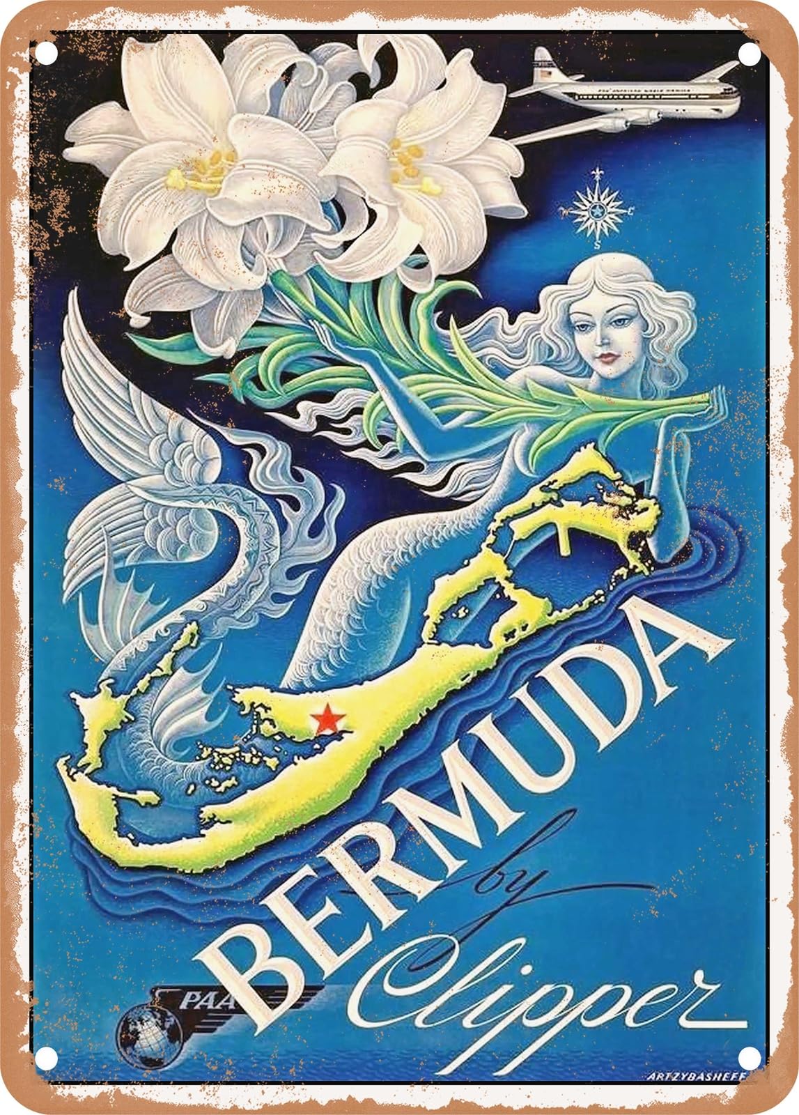 METAL SIGN - 1949 Bermuda by Air PAA Vintage Ad home decor