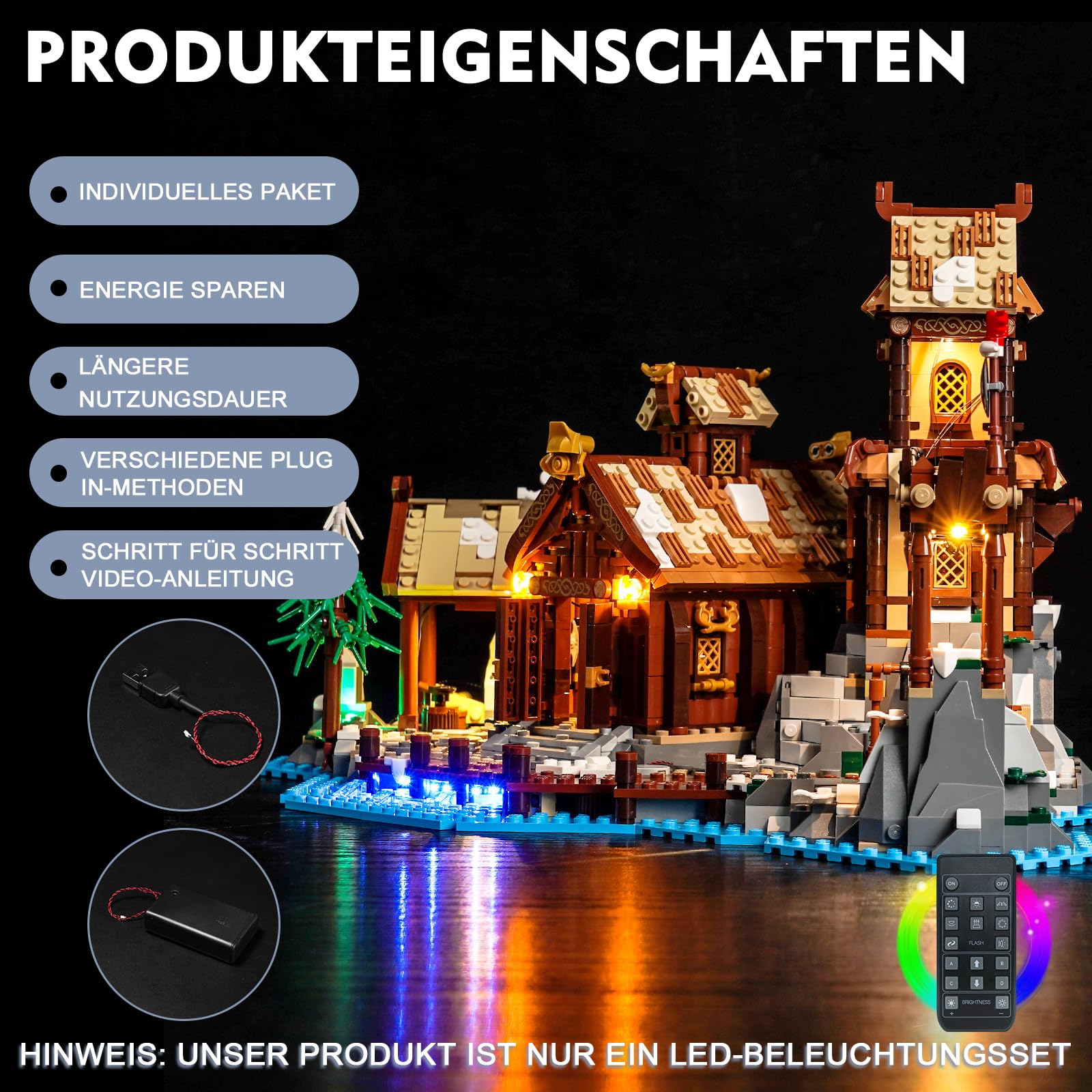 Kit d'éclairage LED avec télécommande pour Lego Viking Village 21343 (pas Lego), jouet créatif - 5