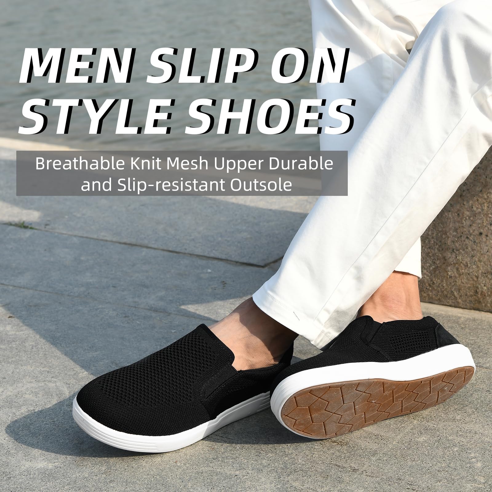 Puxowe Mocassins Slip-on pour Hommes Baskets en Maille Respirantes et Confortables Chaussures de Marche Légères et Décontractées