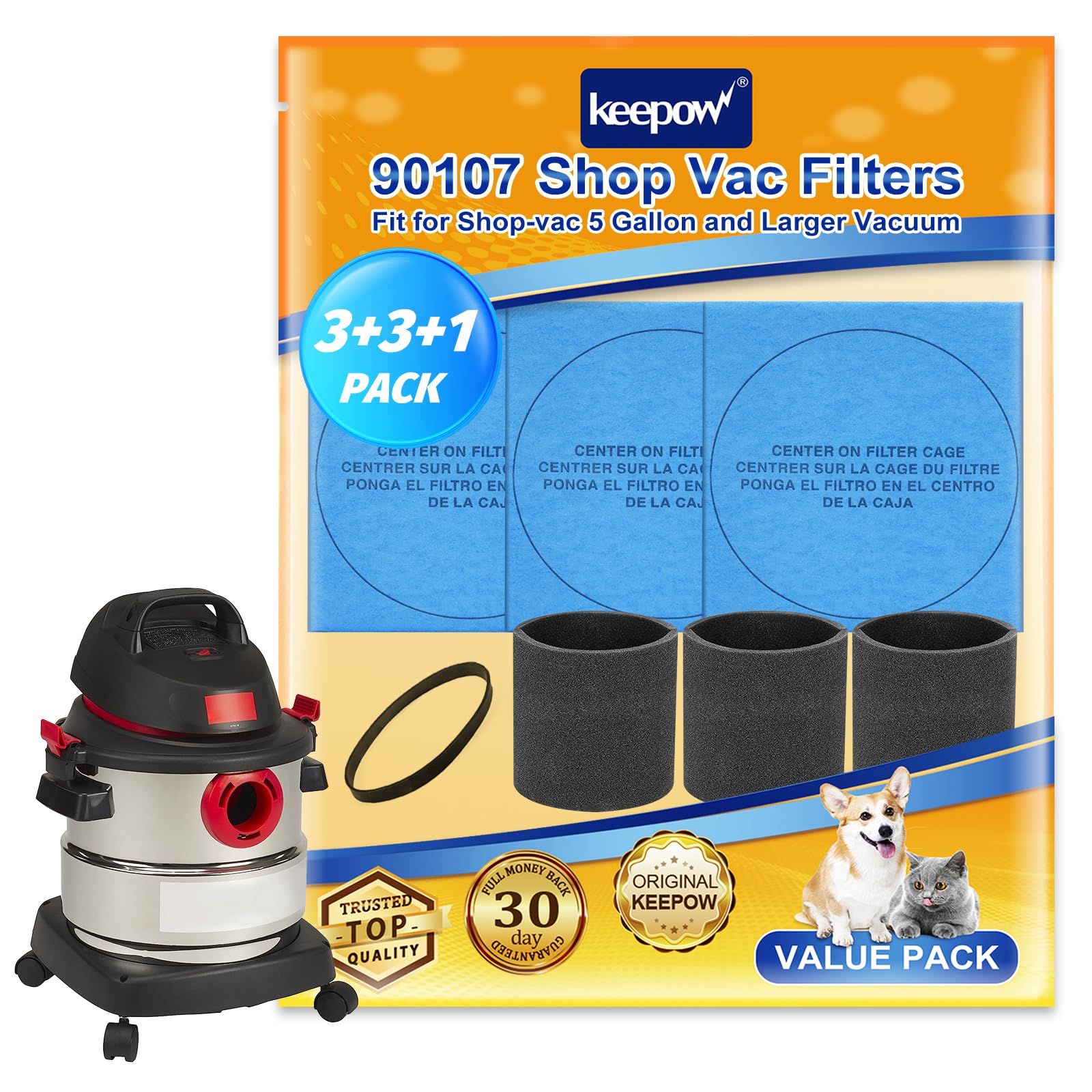 ECOMAID 20-Pack Reusable VF2002 Wet Dry Vac Filters – 18.5 Inch Dry Disc For Shop-Vac 5+ Gallon Vacuums, With 8 Retaining Bands