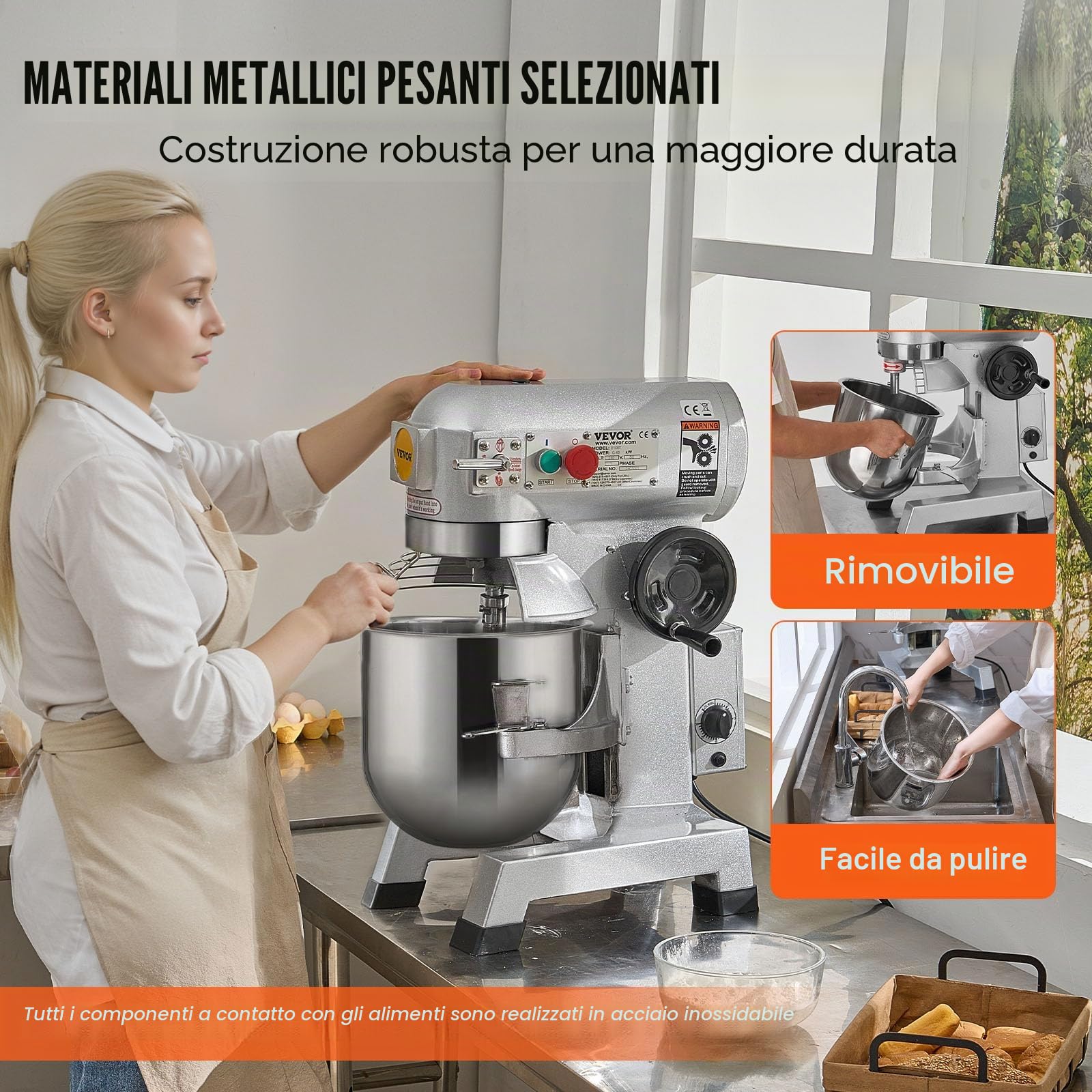 VEVOR Impastatrice Planetaria Velocità Regolabile 1500W Ciotola Capienza 33L/30QT, Impastatrice Elettrica da Cucina Commerciale Velocità 3 Modi 108/199/382 giri/min, Impastatrice 3 Ganci di Ricambio