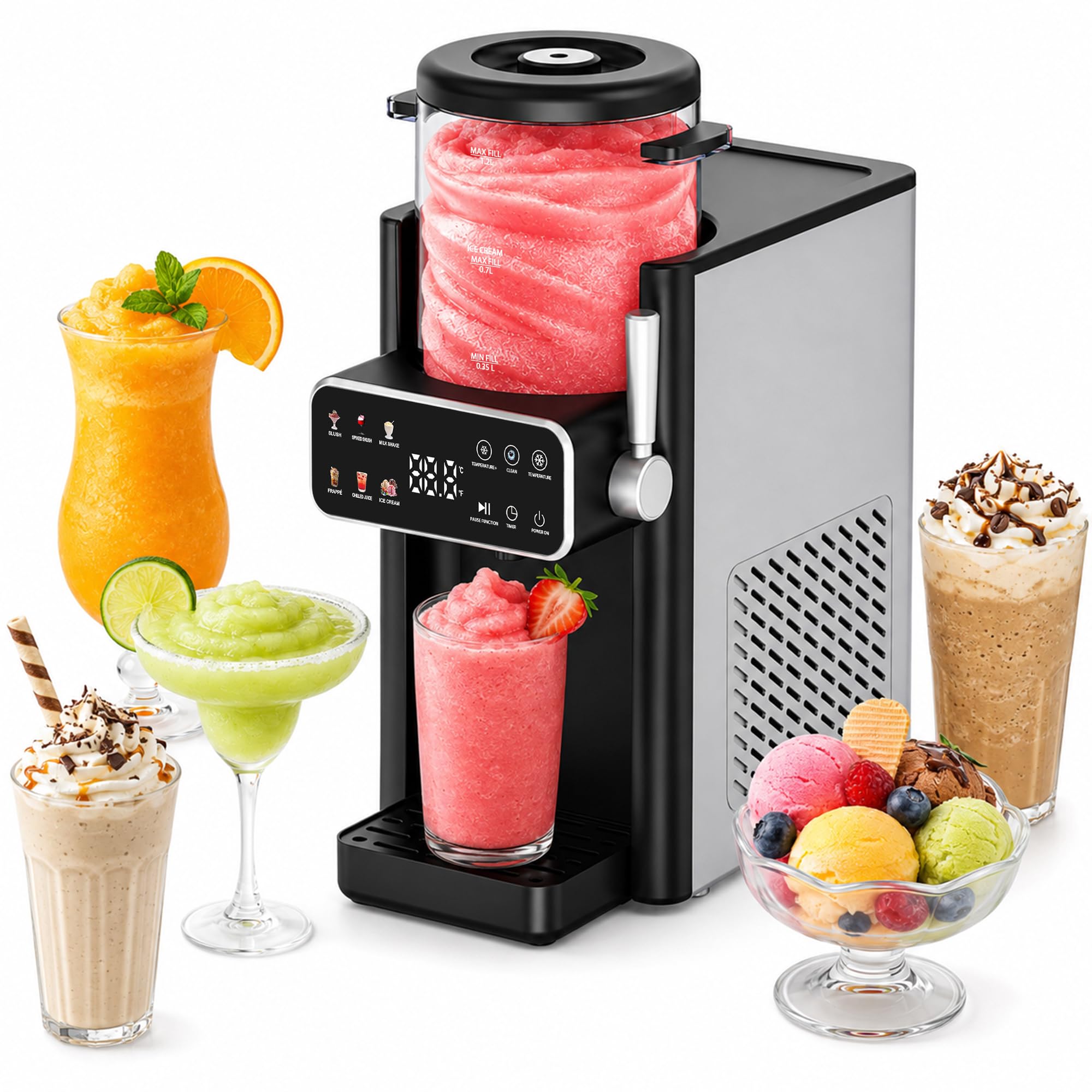 Initio Slush Maschine, Slushie Maschine mit 12h-Timer, Schwarz | Ideal für hausgemachte Slush, Frappés, Milchshakes und Margaritas, kein Eis erforderlich, 1 Pack+6 Voreinstellungen