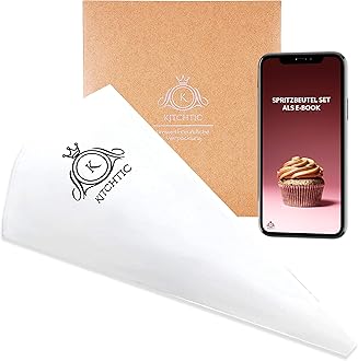 KITCHTIC Reusable Single Piping Bag - Premium Design, Dishwasher Safe - Cotton, Black - Professional Dressing Bag with E-Book Tips