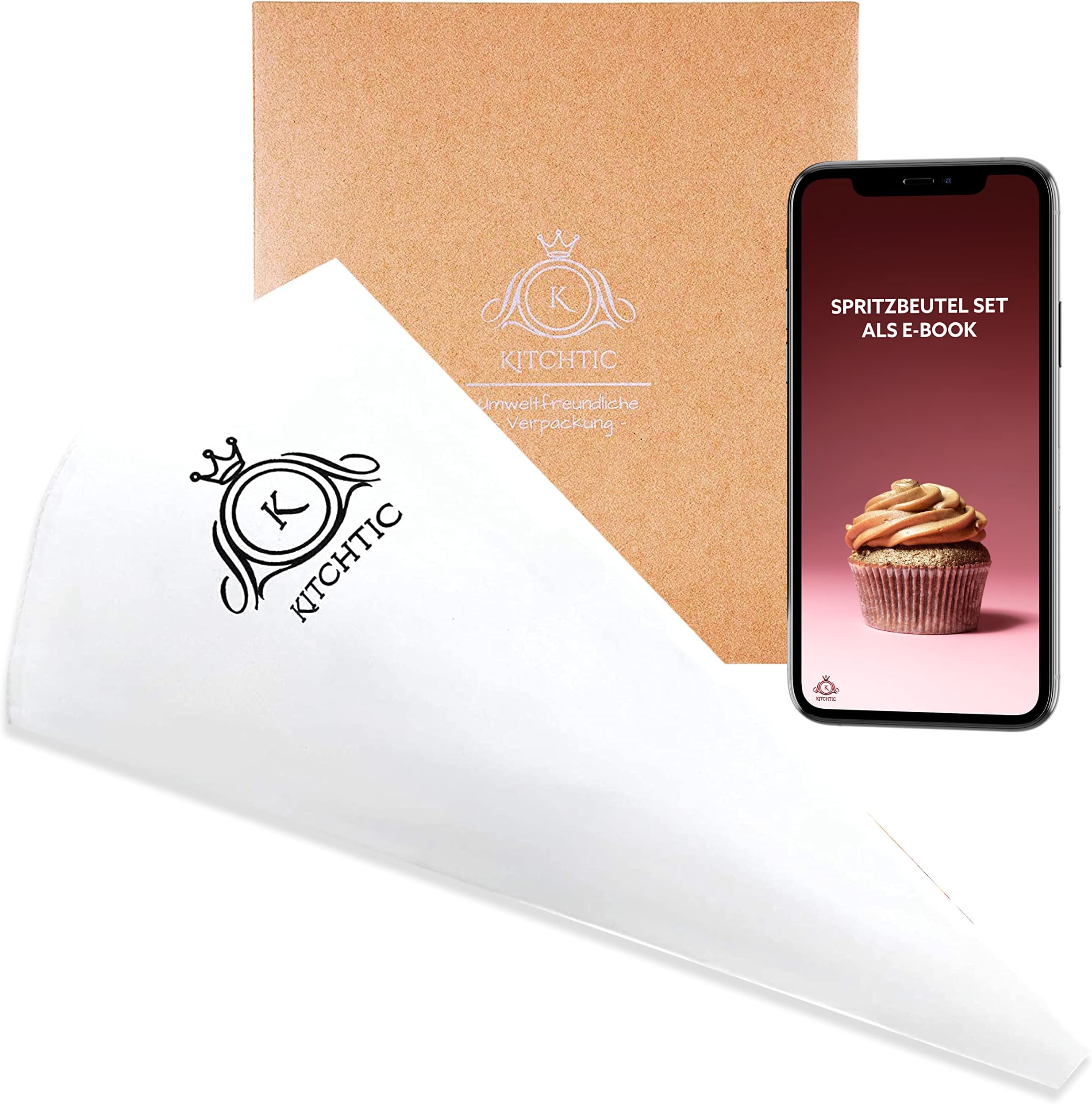 KITCHTIC Reusable Single Piping Bag - Premium Design, Dishwasher Safe - Cotton, Black - Professional Dressing Bag with E-Book Tips