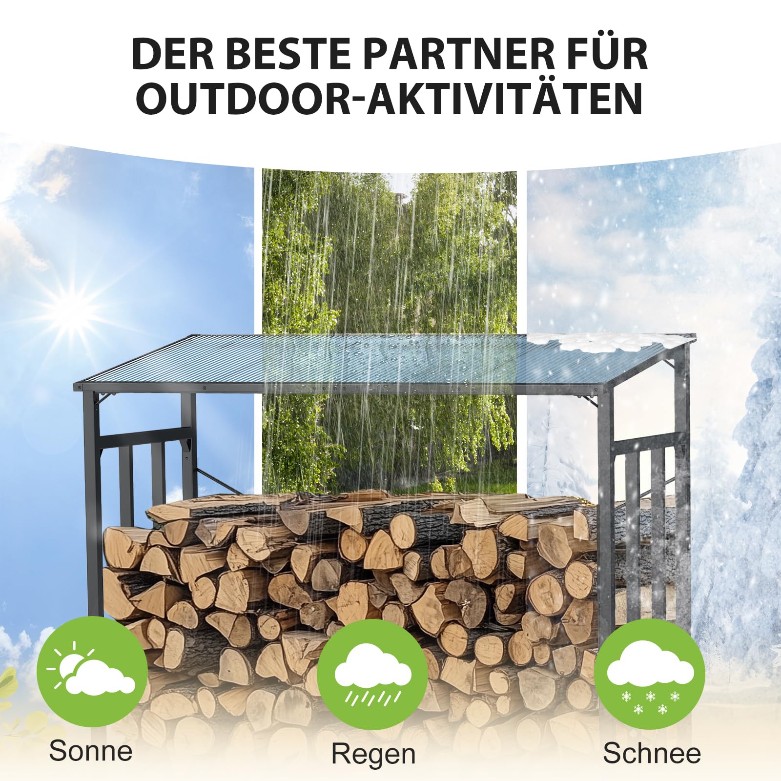 Trintion Kaminholzregal Außen 185 x 70 x 185 cm, Metall Brennholzregal, 3,3 SRM / 2,3m³ Kaminholzlager, Feuerverzinkt Holzunterstand für Kaminholz Aussen