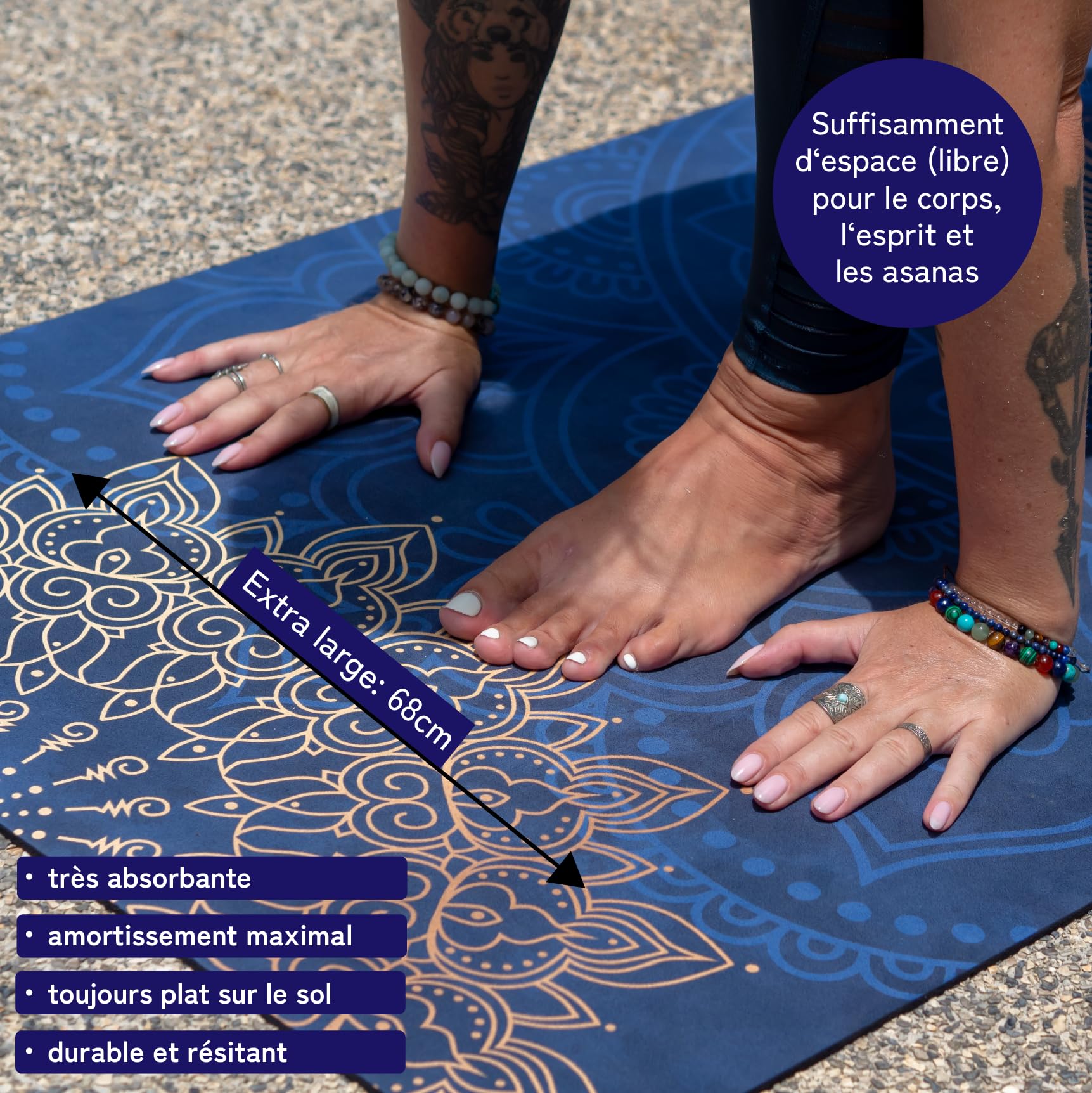 Tapis de Yoga : Antidérapant, Caoutchouc Naturel & Microfibre Douce, extra large & Épais (183x68x0,5cm), avec Sangle de Transport, Tapis de Gym/Tapis de Fitness