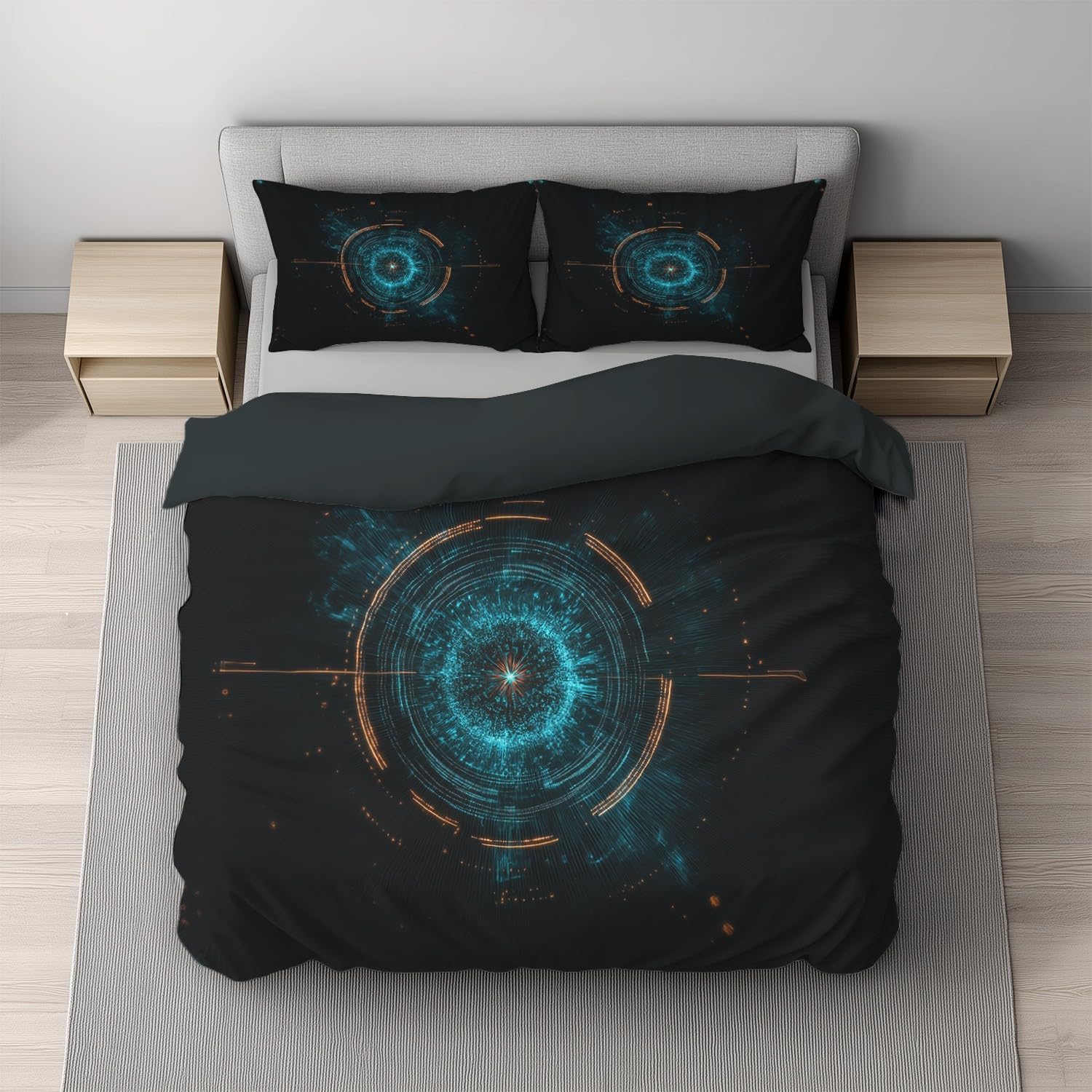 Soft Touch Design Black Blue Fantasy Bedding Set Mystery Future Technology Machine Washable Microfiber for Teen Duvet Cover 150 x 200 cm