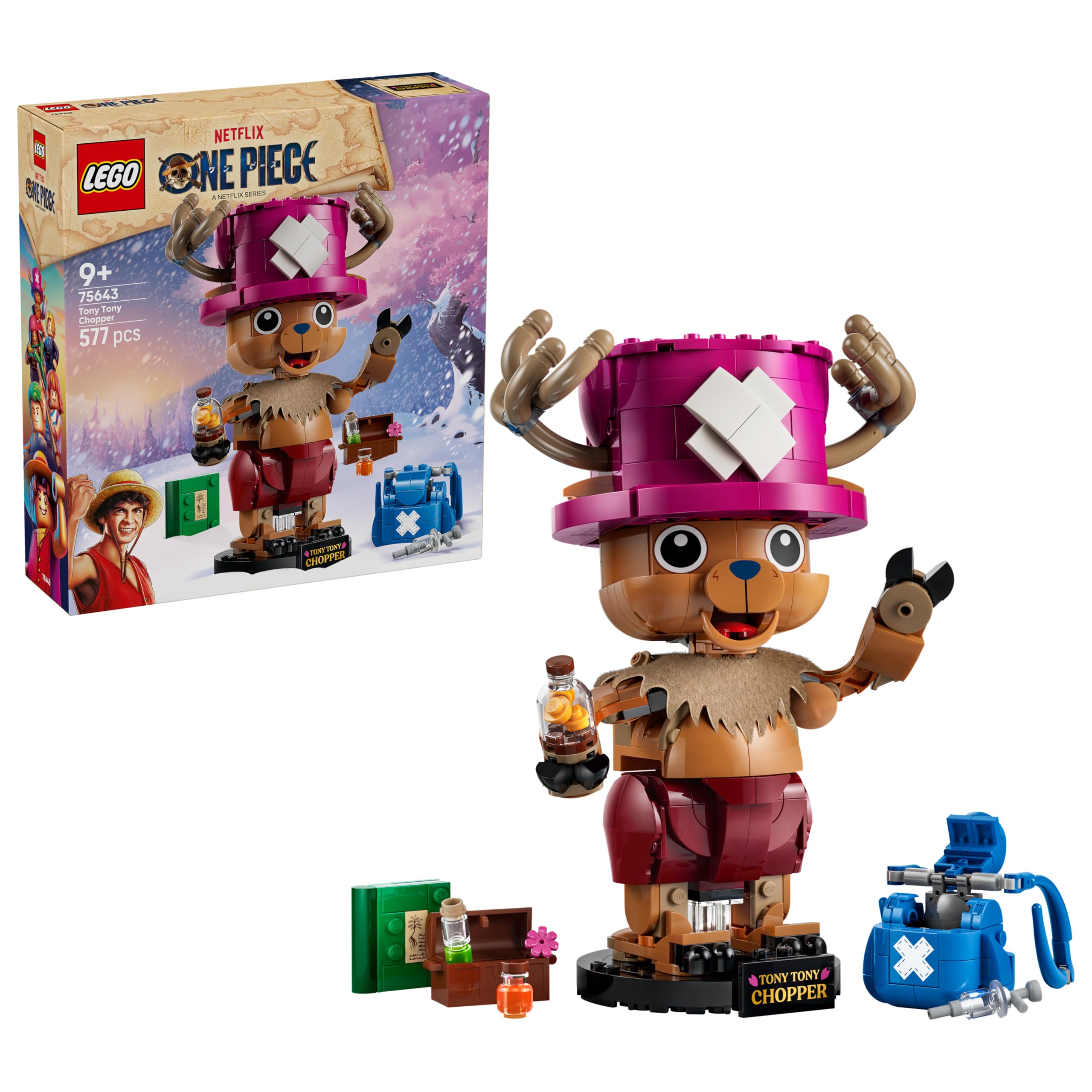 LEGO ONE PIECE Tony Tony Chopper - Sammelfigur mit Zubehör inkl. Rumble Ball - Niedliche DIY Deko für Schreibtisch oder Schlafzimmer - Geschenk für Jungen, Mädchen und Fans ab 9 Jahren - 75643