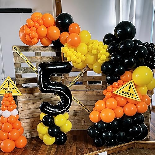 Miniatura 7 de Kit de guirnalda de globos de fiesta de construcción, suministros de fiesta de cumpleaños de construcción, guirnalda de globos naranja, negro y