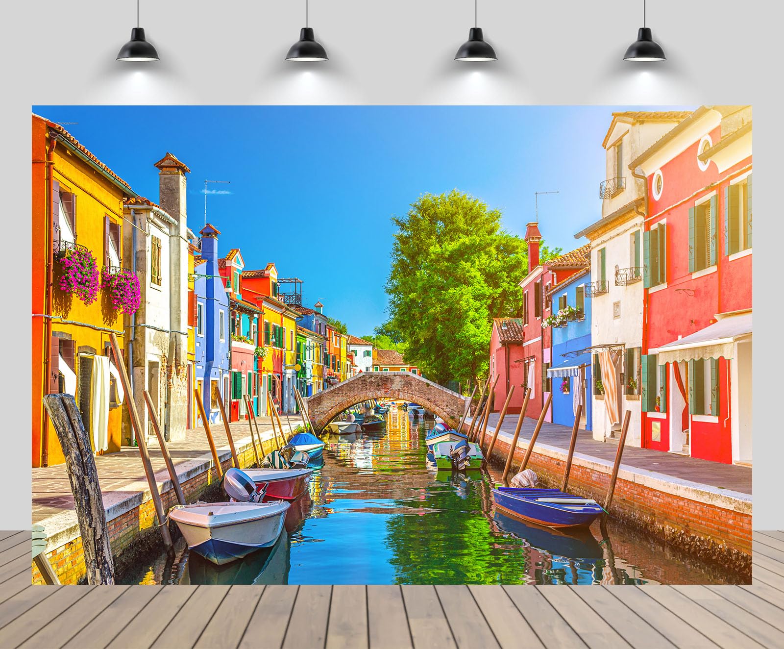 CHNYWORK 8ftx6ft Venice Italy Backdrop Italy Venice Boats and Multicolored Buildings of Old Medieval Houses Burano Island Background Italian Travel