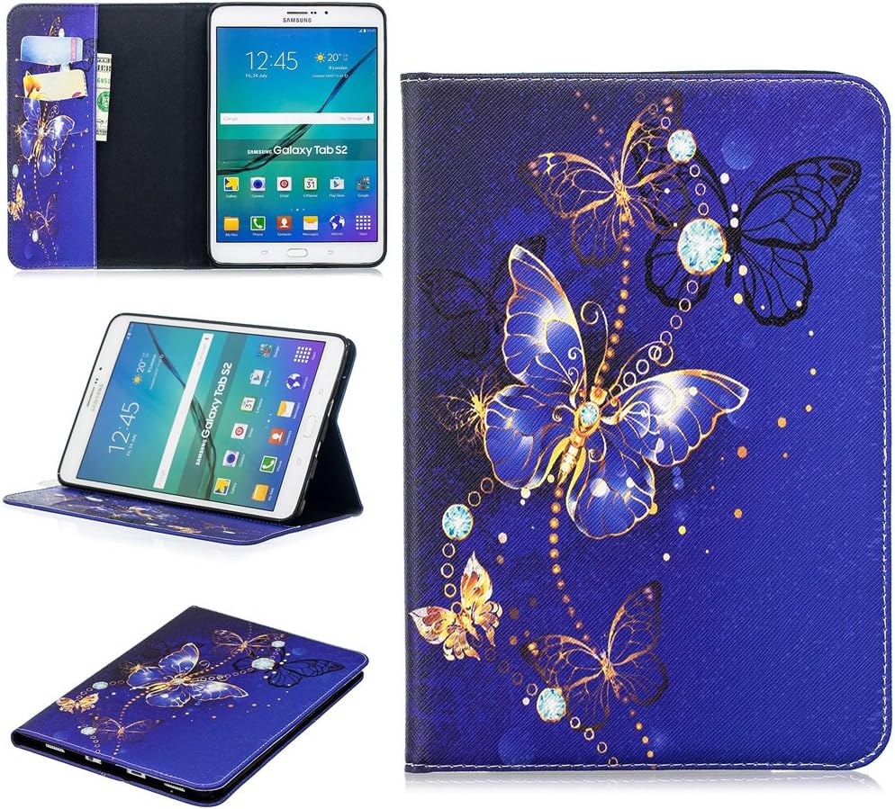 Case for Samsung Galaxy Tab S2 8.0 Inch (SM-T710 T715 T713 T719) PU Leather Case Dreamy Blue Butterfly Pattern Stent Function Holster Flip Cover for Galaxy Tab S2 8.0 Tablet PC