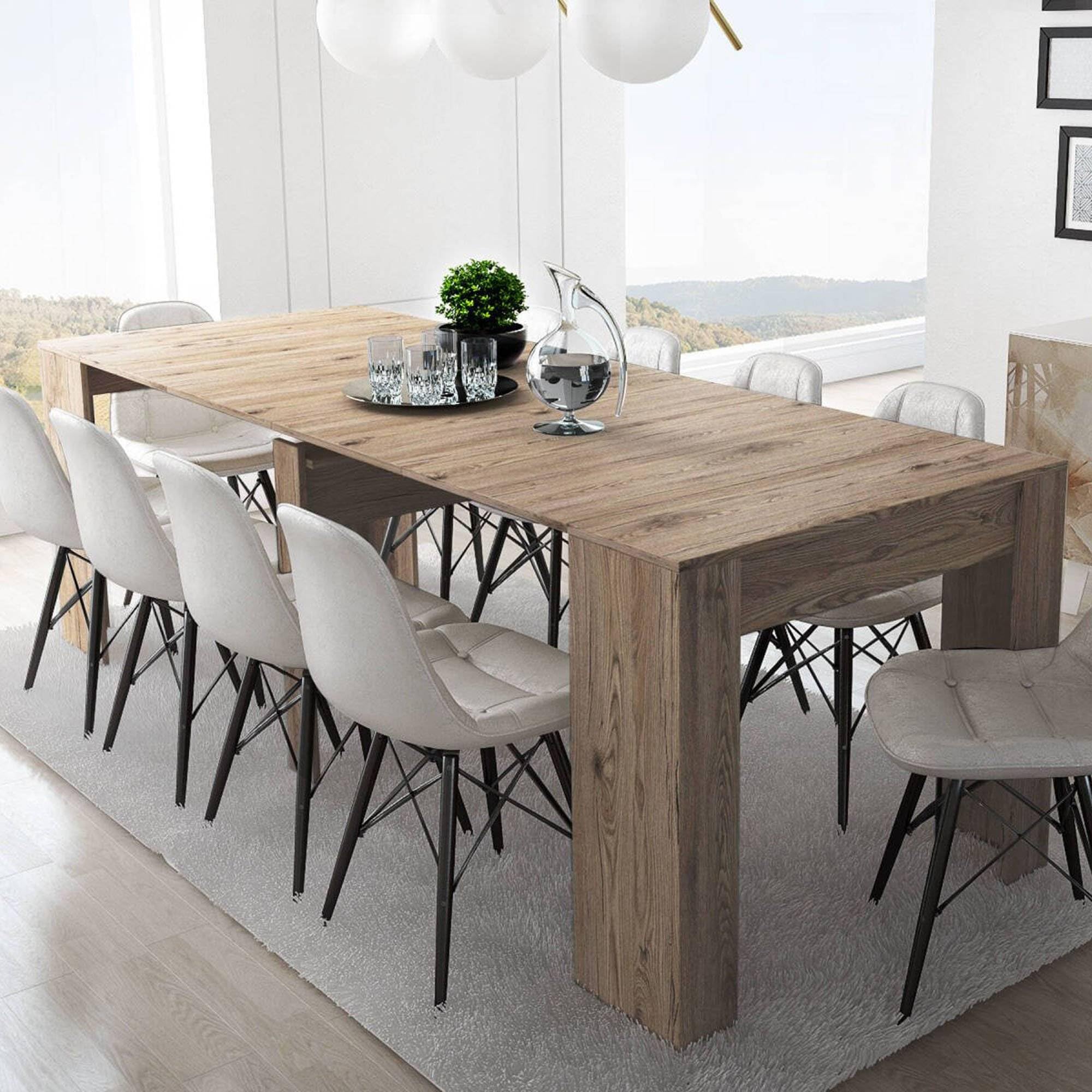 Dmora - Consolle allungabile Maclodio, trasformabile in Tavolo da Pranzo, salvaspazio ed Estensibile Fino a 237 cm, 90-237x76,6x90 cm, Quercia