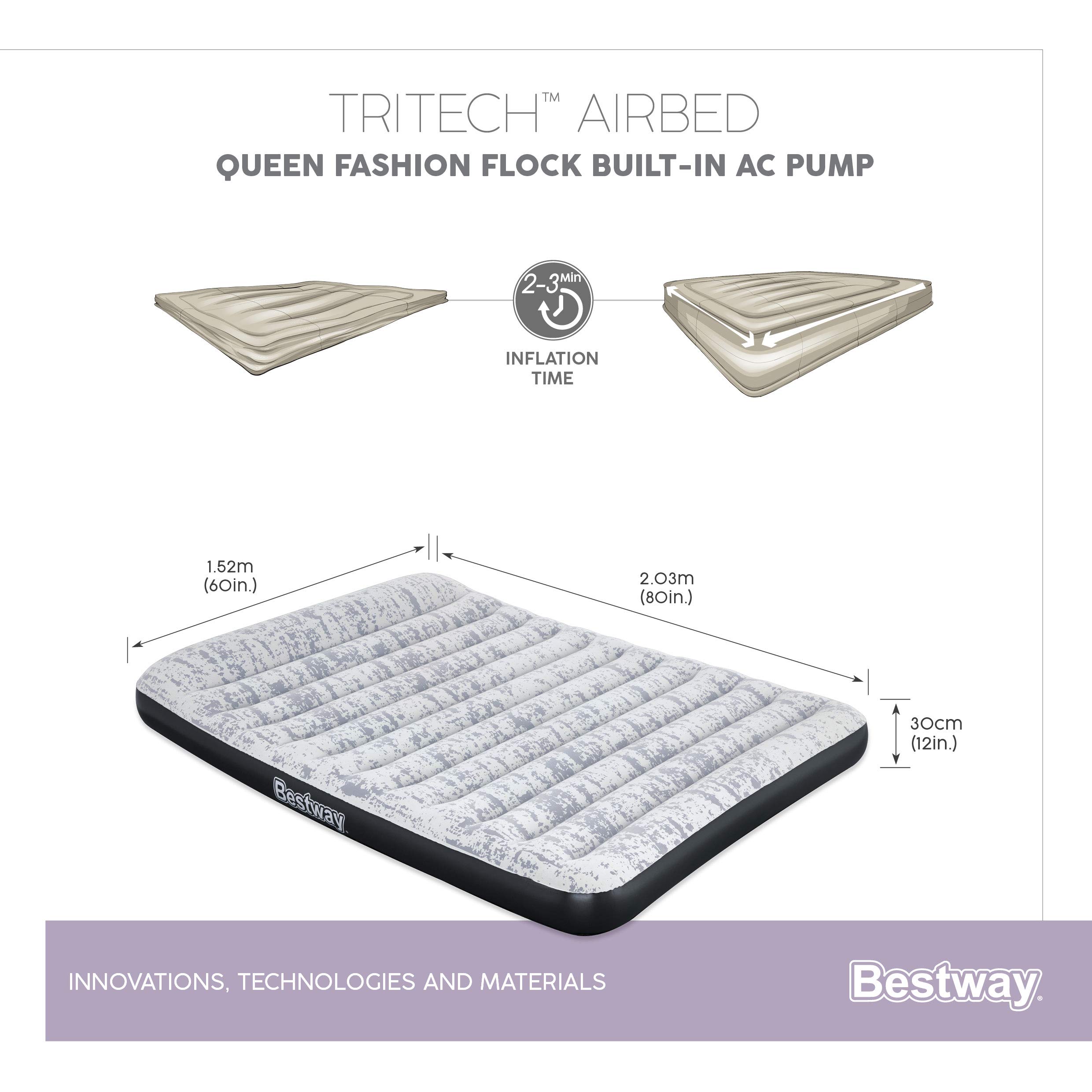 Bestway 67836 Materasso gonfiabile matrimoniale Fashion Flock Top da 2.03 m x 1.52 m x 12 m con pompa integrata